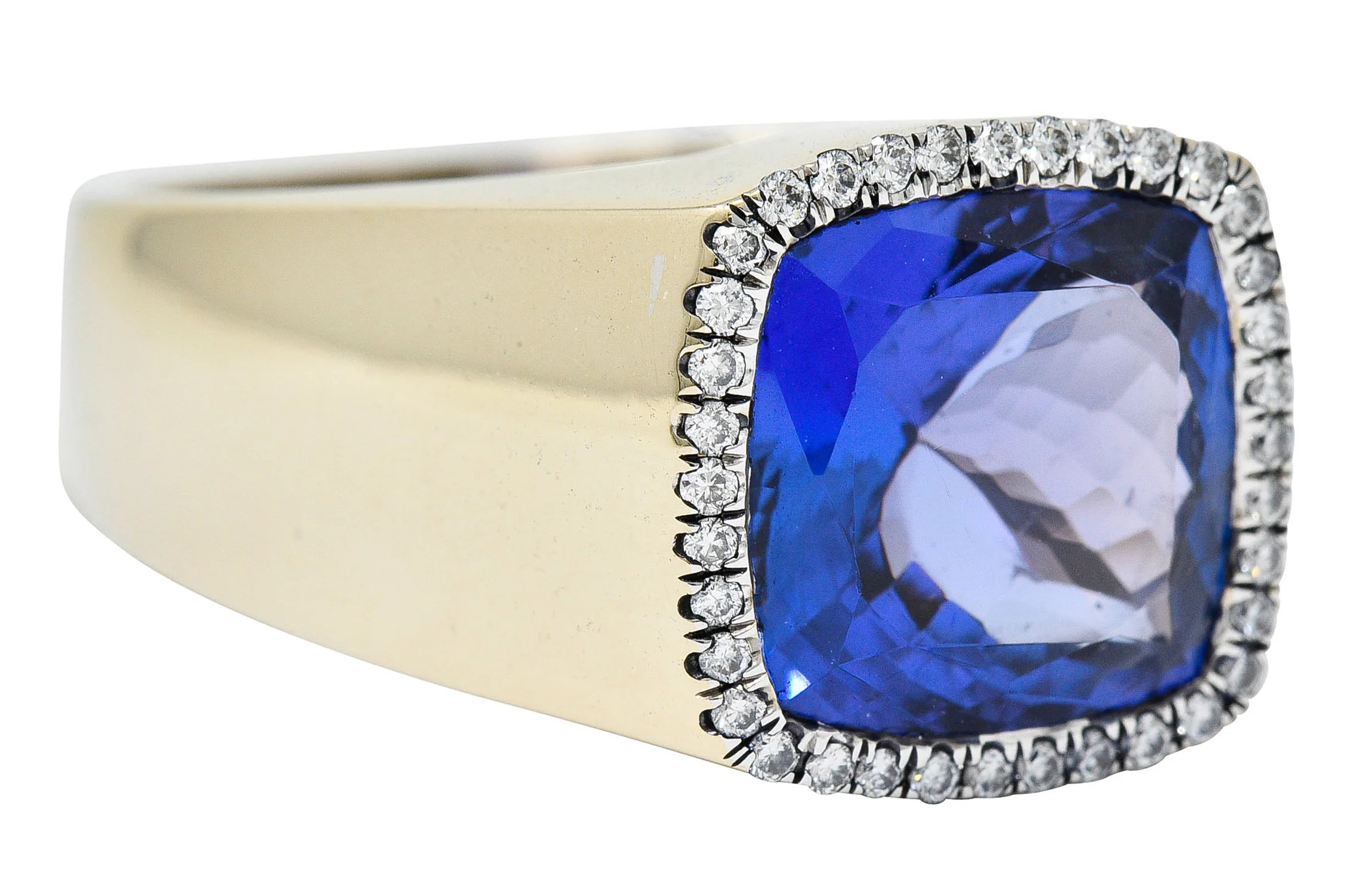 Tanzanite Diamond Halo 18 Karat White Gold Unisex Gemstone Ring - Image 2