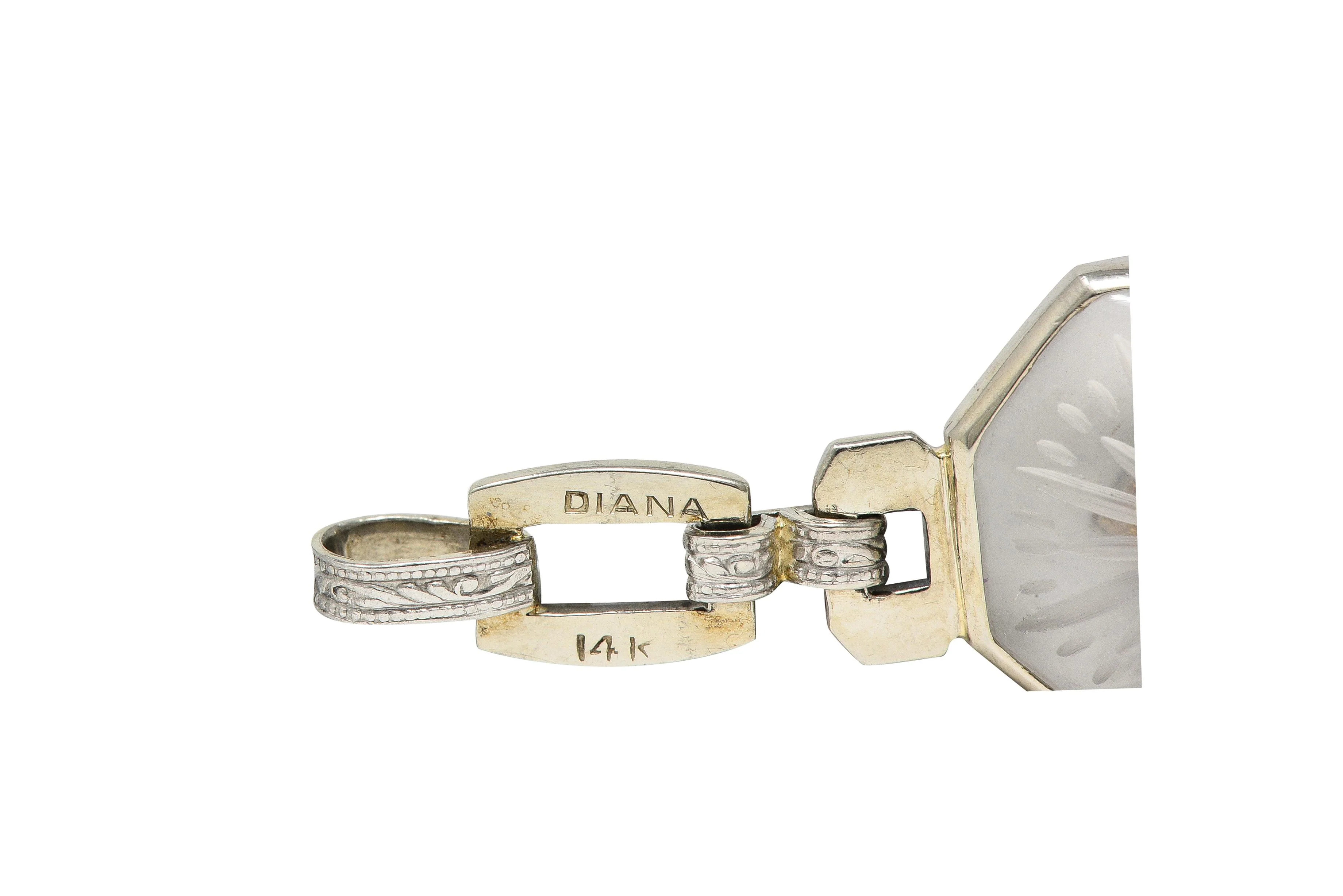 Taylor & Co. Art Deco Diamond Camphor Glass 18 Karat White Gold Link Bracelet - Image 6
