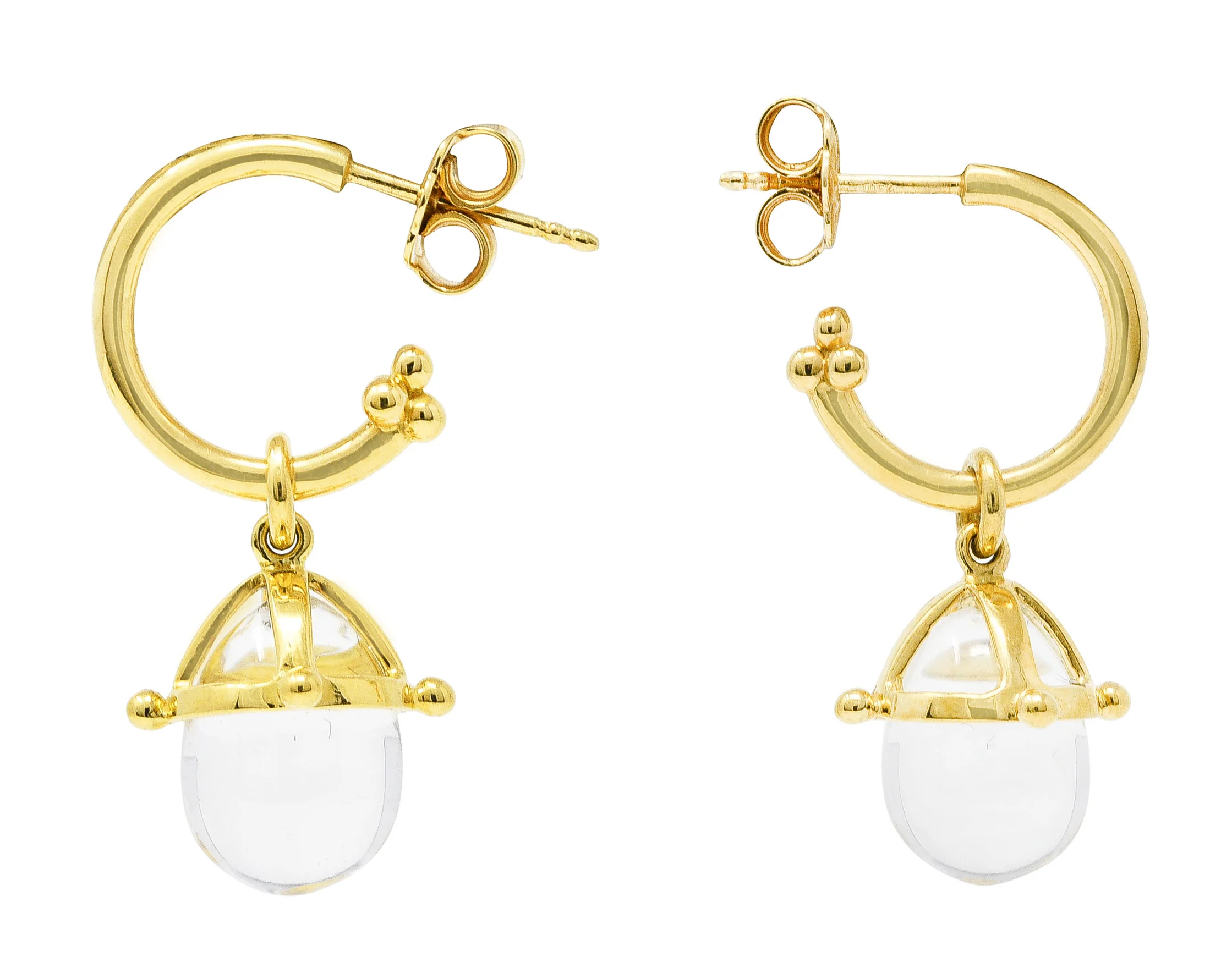 Temple St. Clair Rock Crystal Quartz 18 Karat Gold Half-Hoop Drop Earrings - Image 2