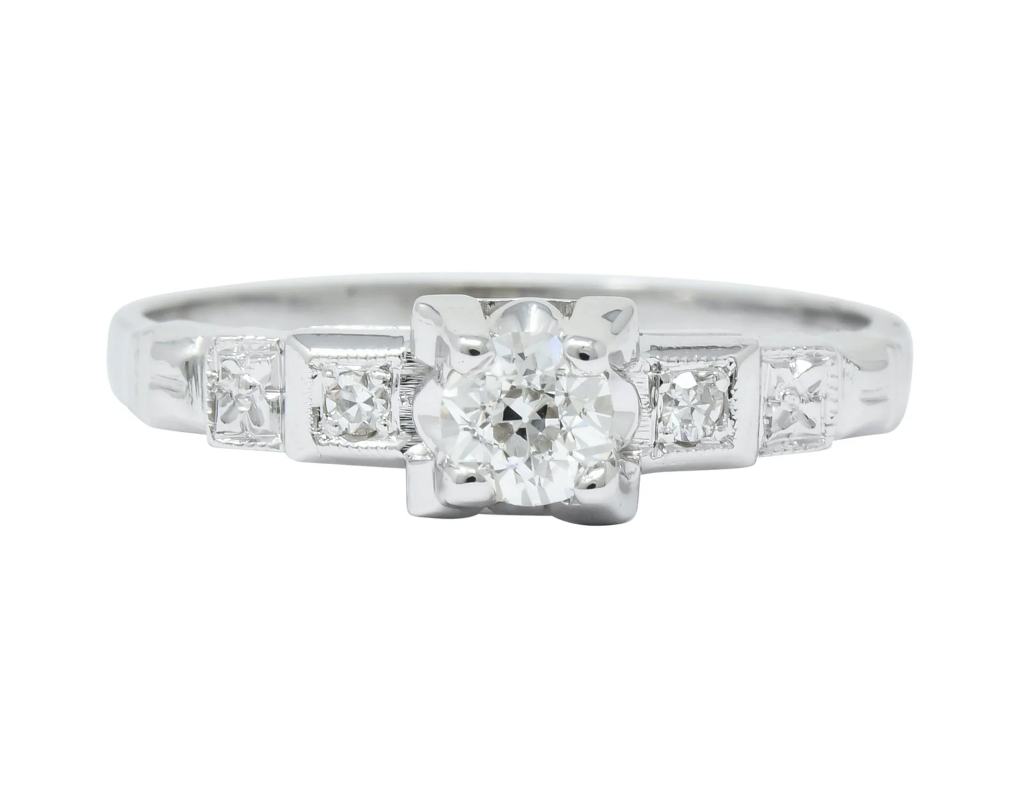 Theberath & Co. Art Deco Diamond 18 Karat White Gold Engagement Ring