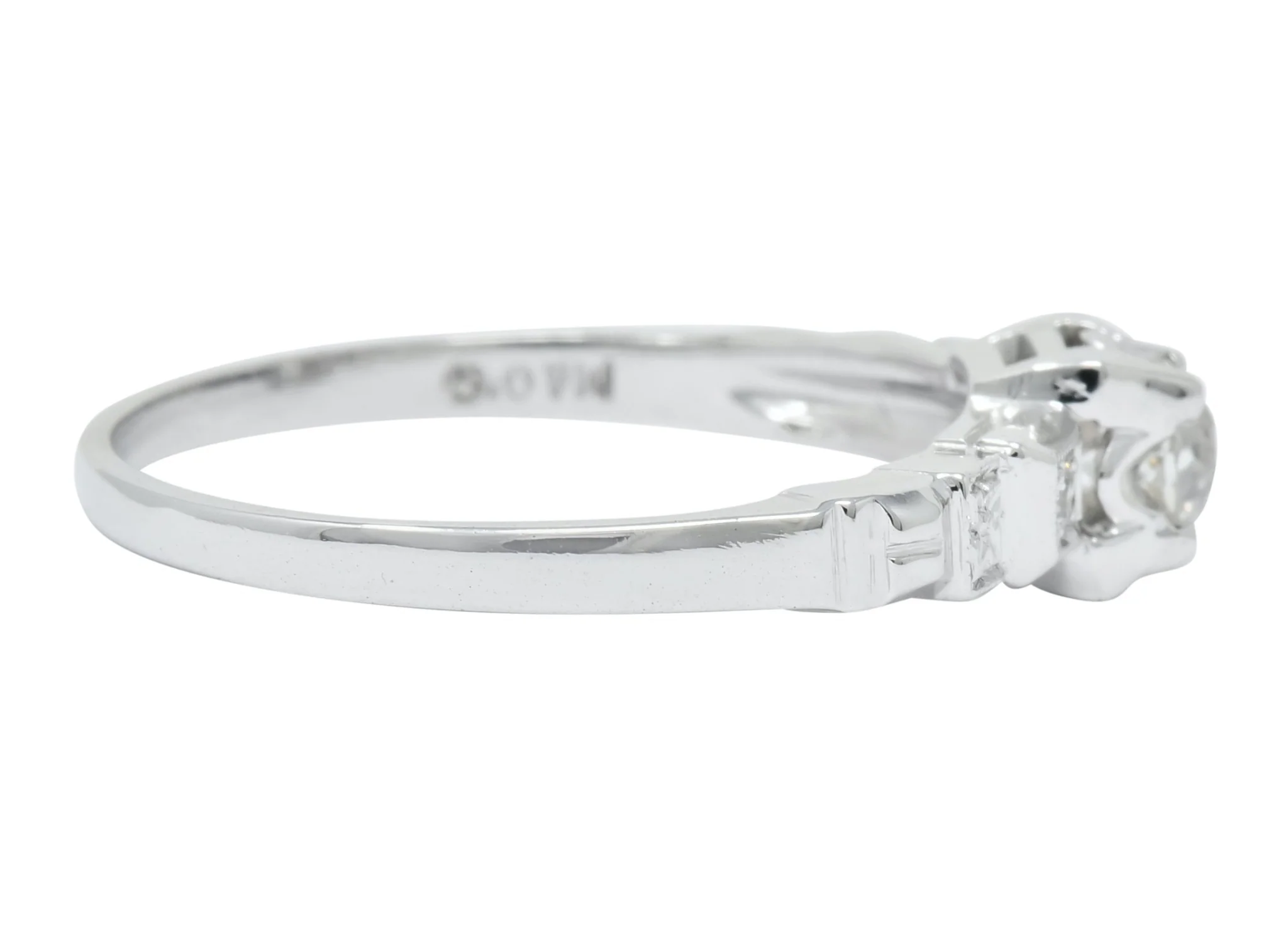 Theberath & Co. Art Deco Diamond 18 Karat White Gold Engagement Ring - Image 3