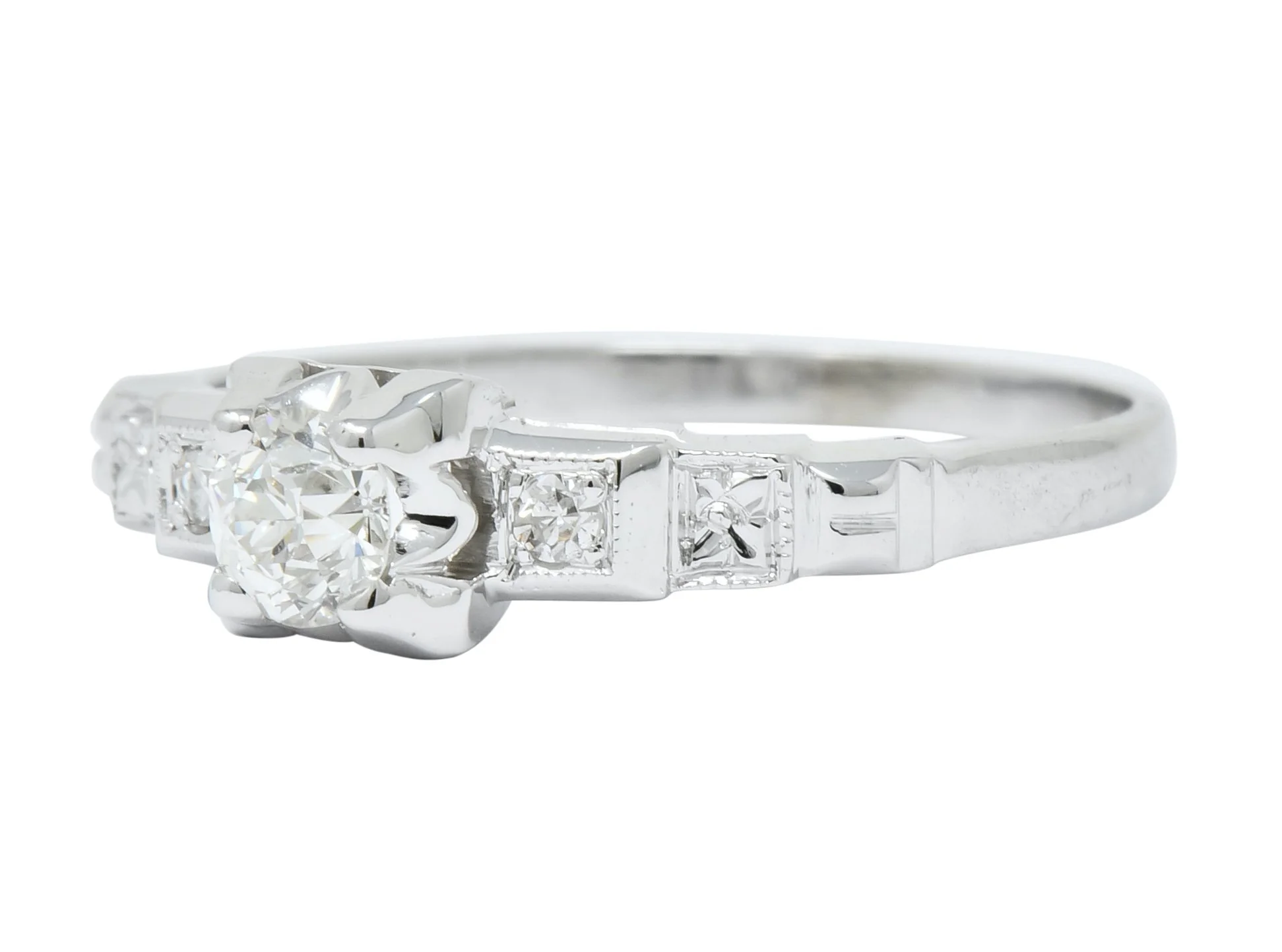 Theberath & Co. Art Deco Diamond 18 Karat White Gold Engagement Ring - Image 6
