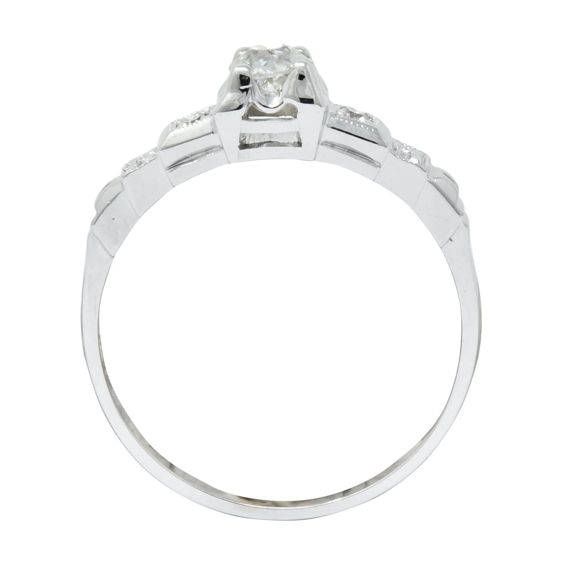 Theberath & Co. Art Deco Diamond 18 Karat White Gold Engagement Ring - Image 7