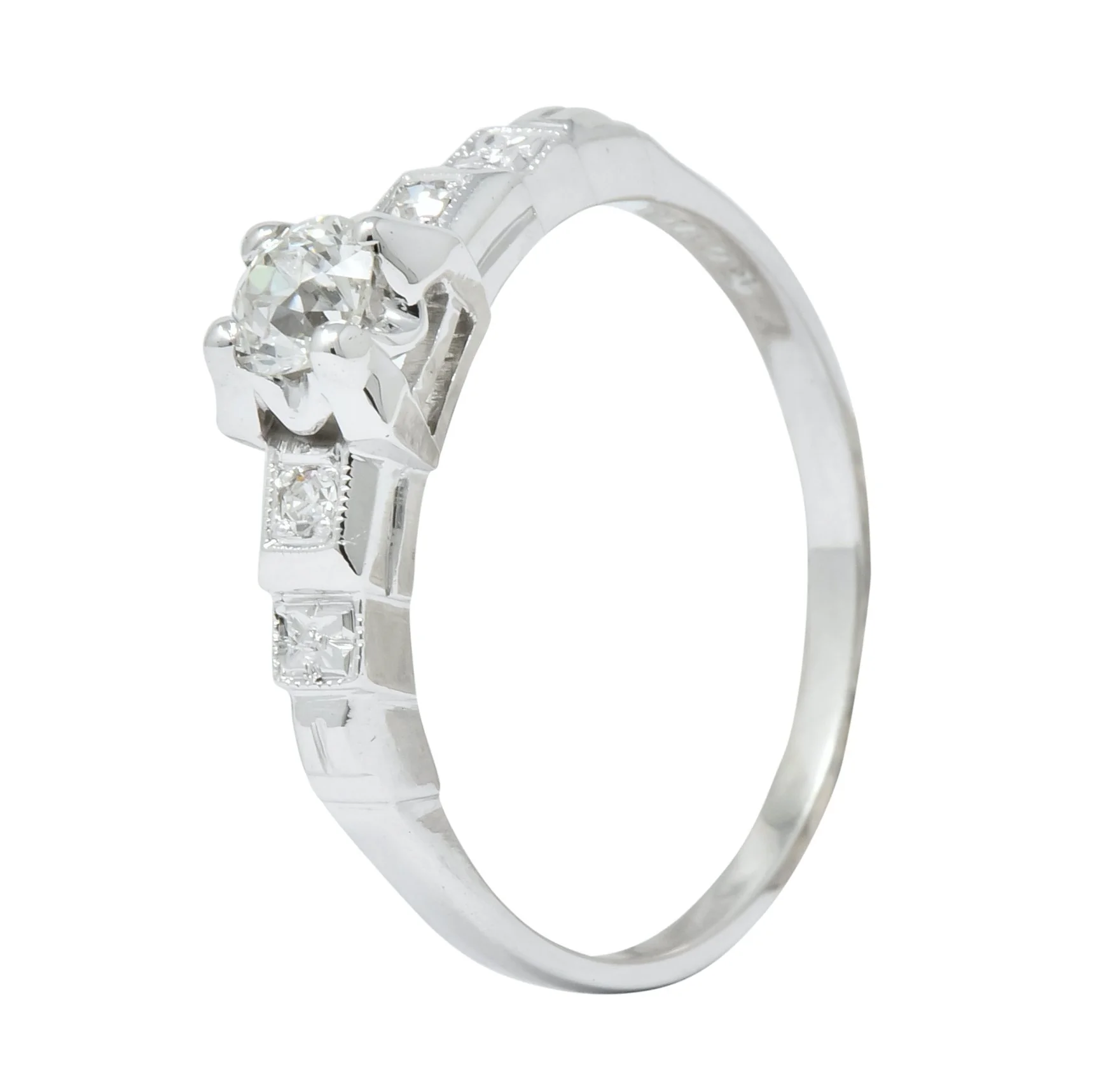 Theberath & Co. Art Deco Diamond 18 Karat White Gold Engagement Ring - Image 8