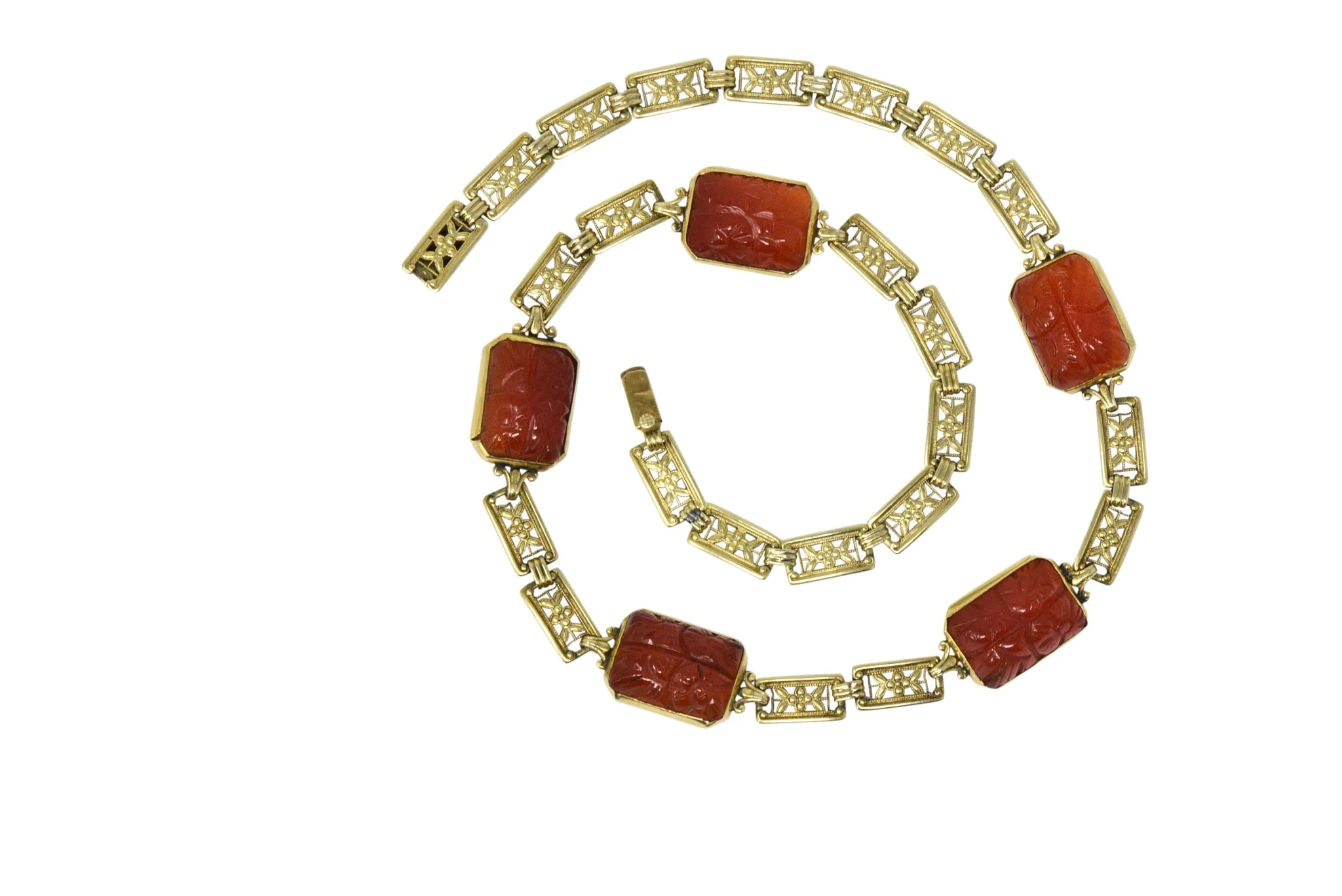 Theberath & Co. Art Nouveau Carnelian 14 Karat Gold Necklace - Image 10