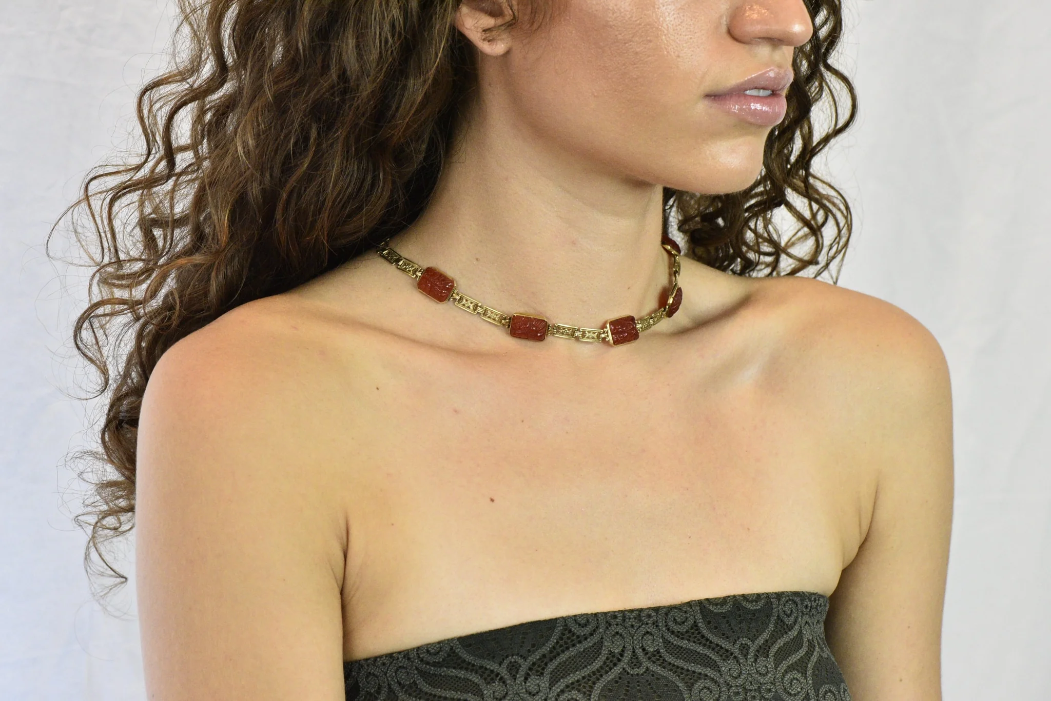Theberath & Co. Art Nouveau Carnelian 14 Karat Gold Necklace - Image 11