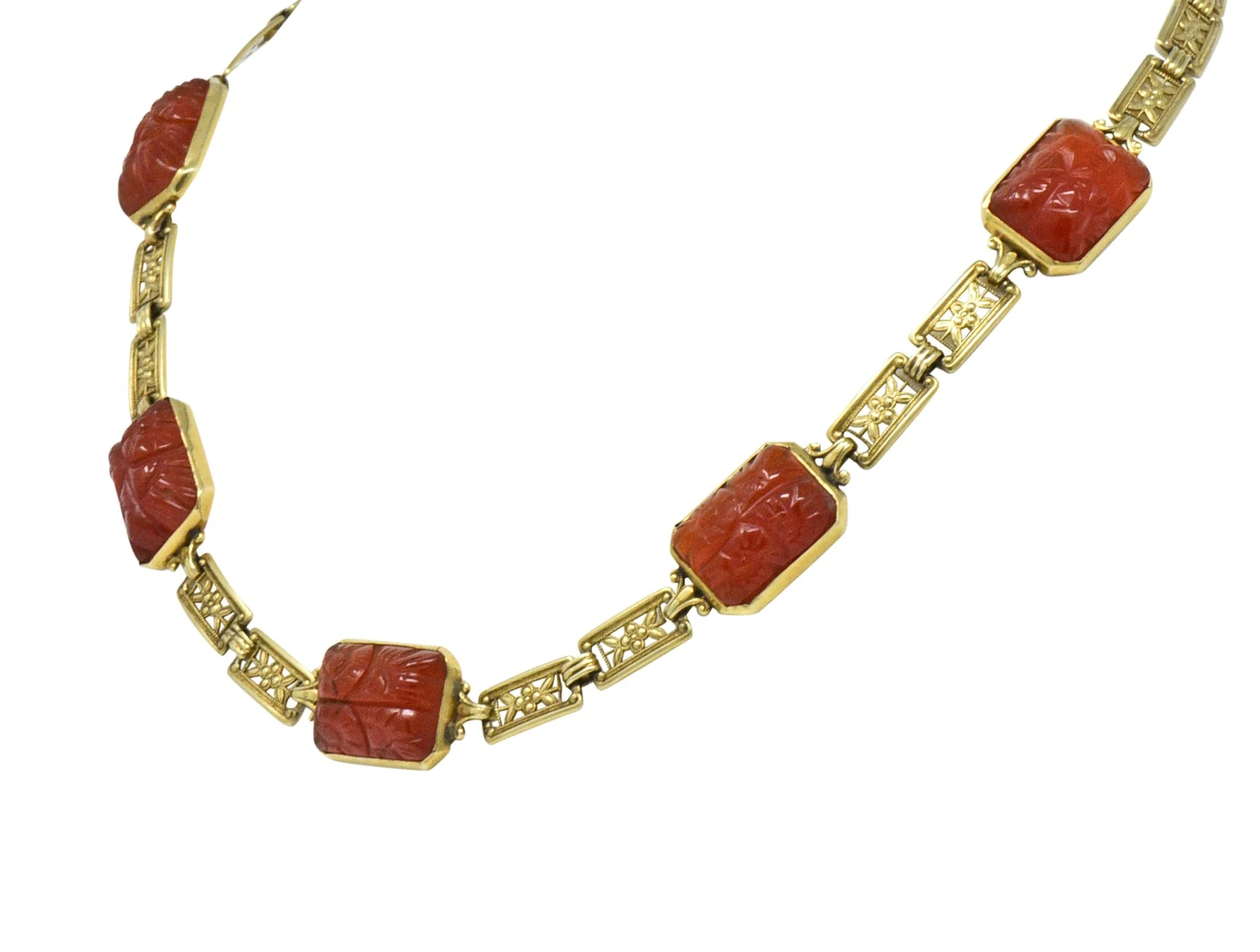 Theberath & Co. Art Nouveau Carnelian 14 Karat Gold Necklace - Image 2