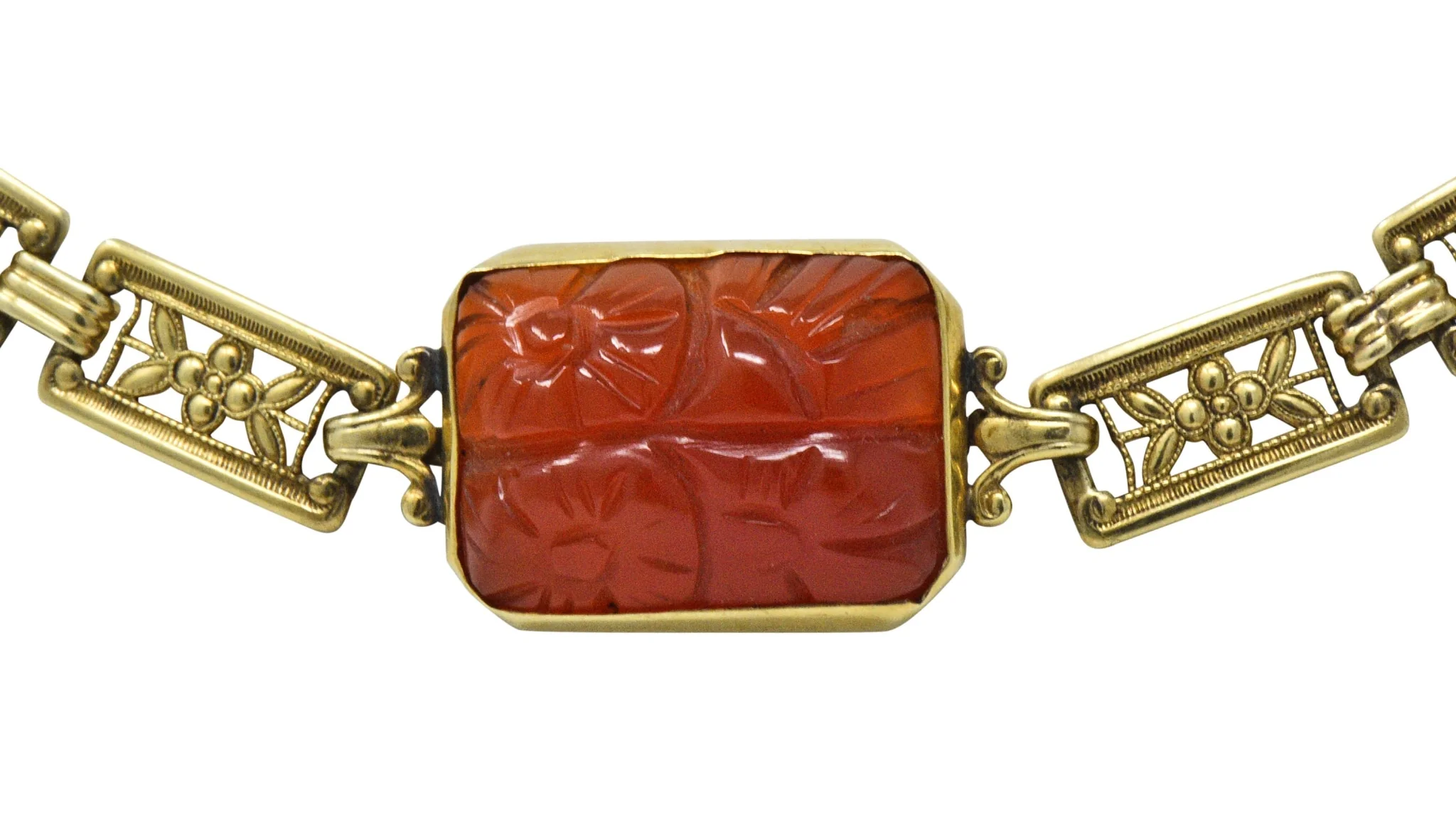 Theberath & Co. Art Nouveau Carnelian 14 Karat Gold Necklace - Image 5