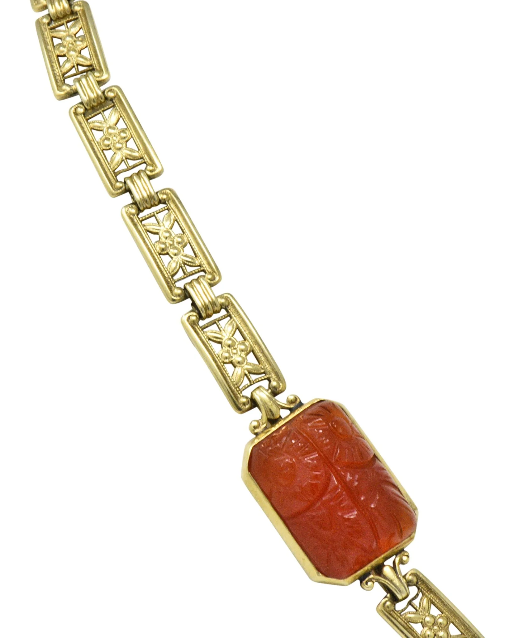 Theberath & Co. Art Nouveau Carnelian 14 Karat Gold Necklace - Image 6
