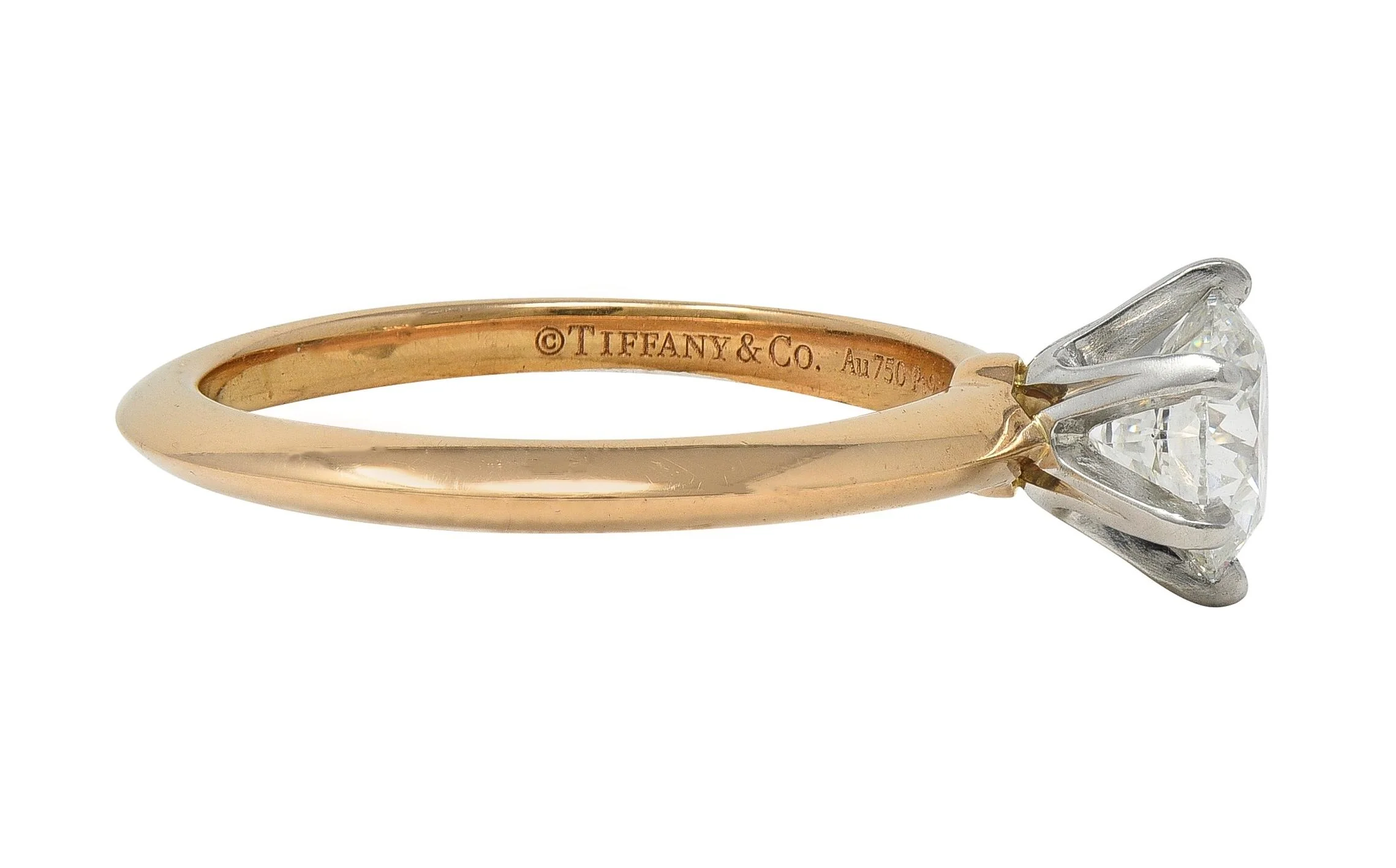 Tiffany & Co. 1.01 CT Diamond Platinum 18 Karat Yellow Gold Solitaire Engagement Ring GIA - Image 3