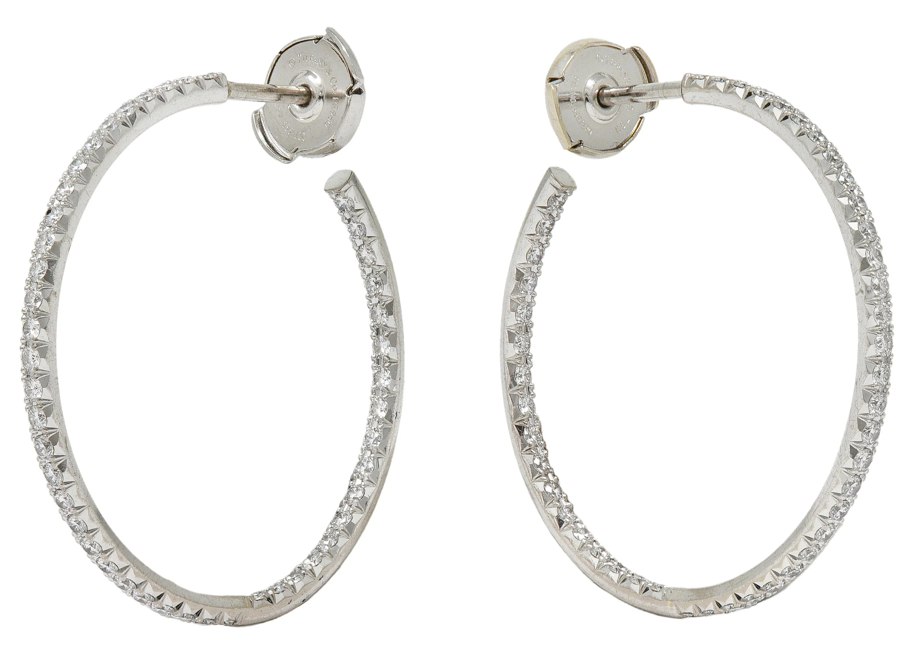 Tiffany & Co. 1.38 CTW Diamond 18 Karat White Gold 30.0 MM Inside Outside Hoop Earrings