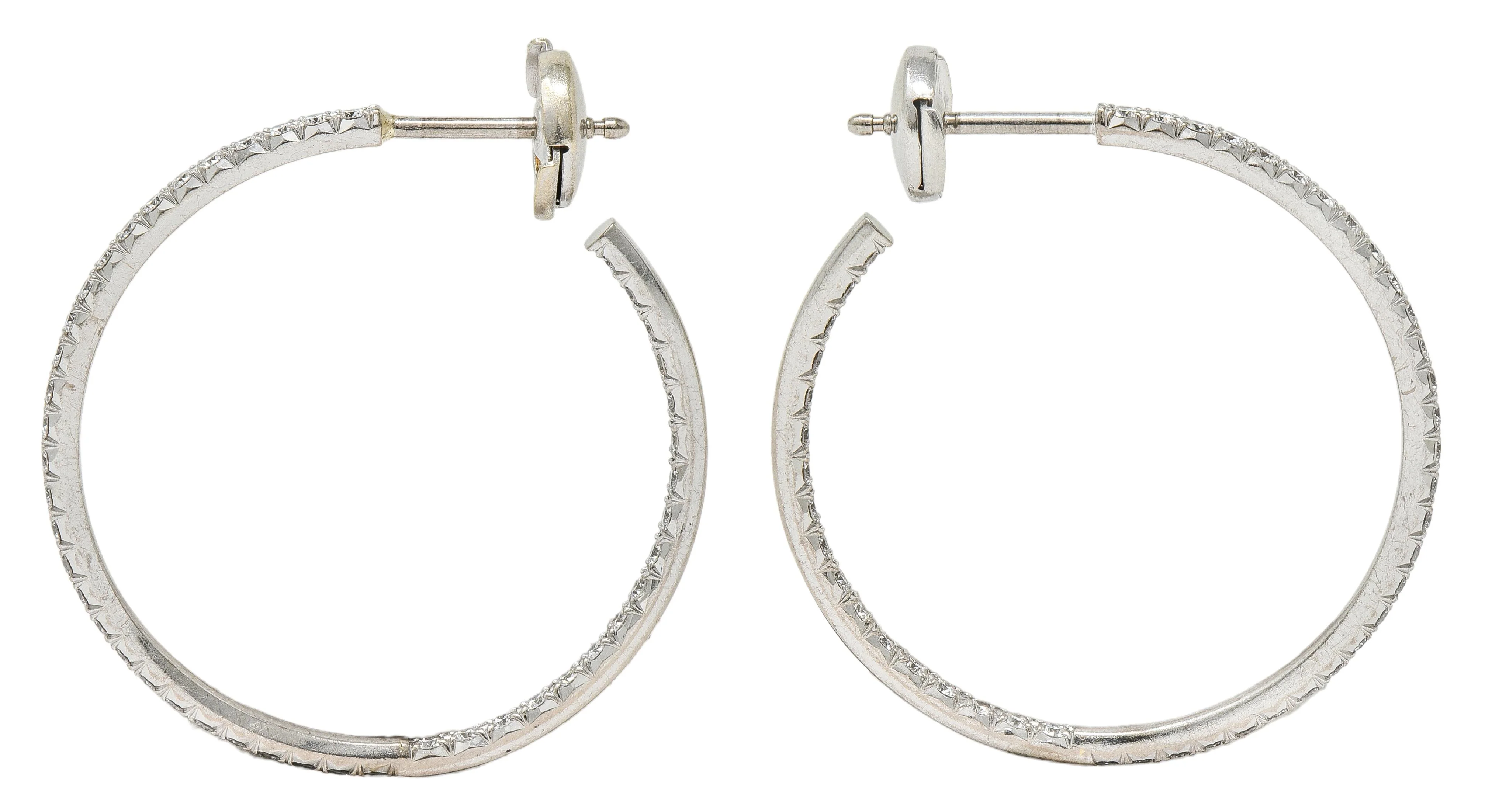 Tiffany & Co. 1.38 CTW Diamond 18 Karat White Gold 30.0 MM Inside Outside Hoop Earrings - Image 4