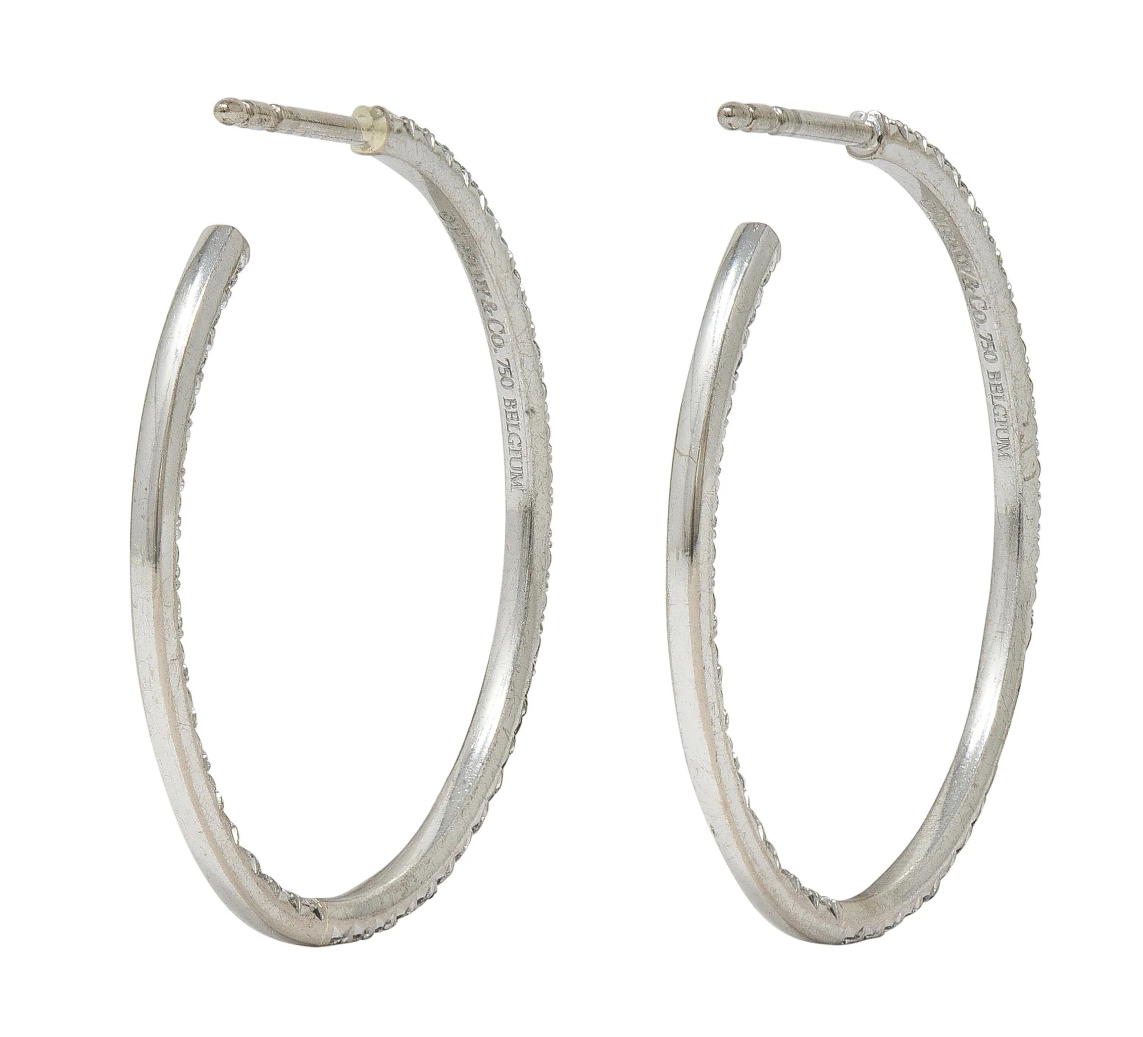 Tiffany & Co. 1.38 CTW Diamond 18 Karat White Gold 30.0 MM Inside Outside Hoop Earrings - Image 5