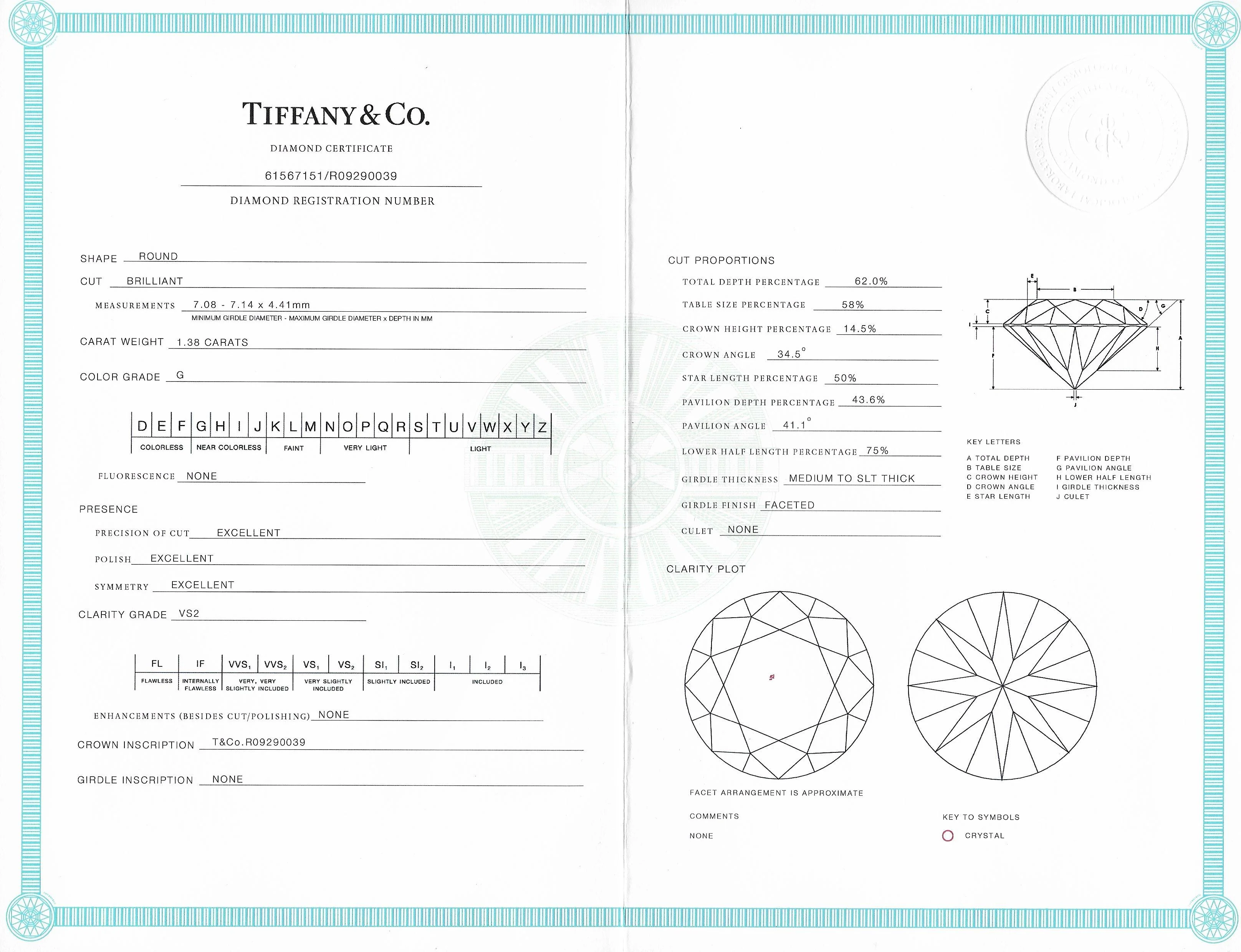 Tiffany & Co. 1.38 CTW Round Brilliant Diamond Platinum Solitaire Engagement Ring - Image 17