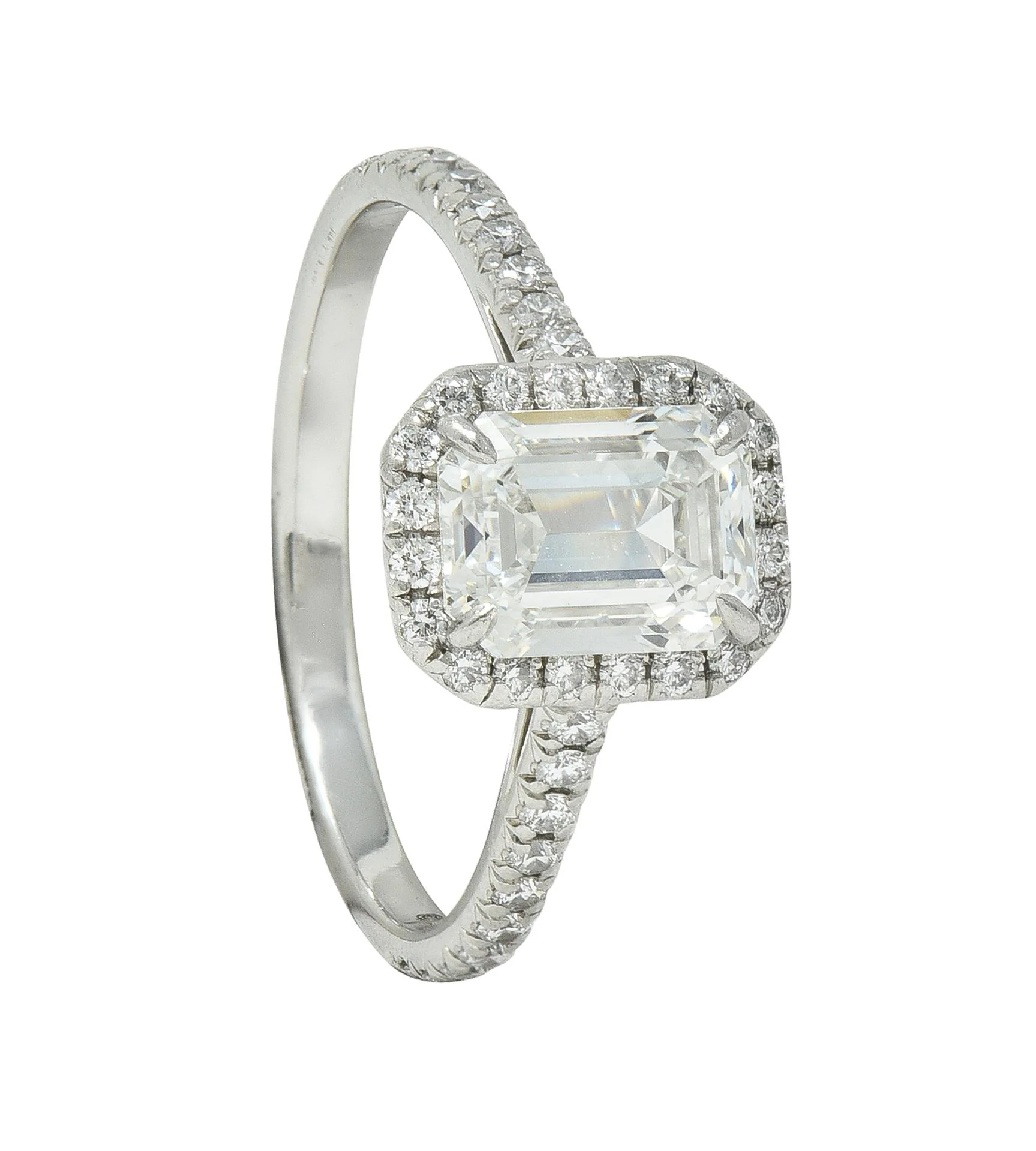 Tiffany & Co. 1.59 CTW Emerald Cut Diamond Platinum Soleste Halo Engagement Ring - Image 12