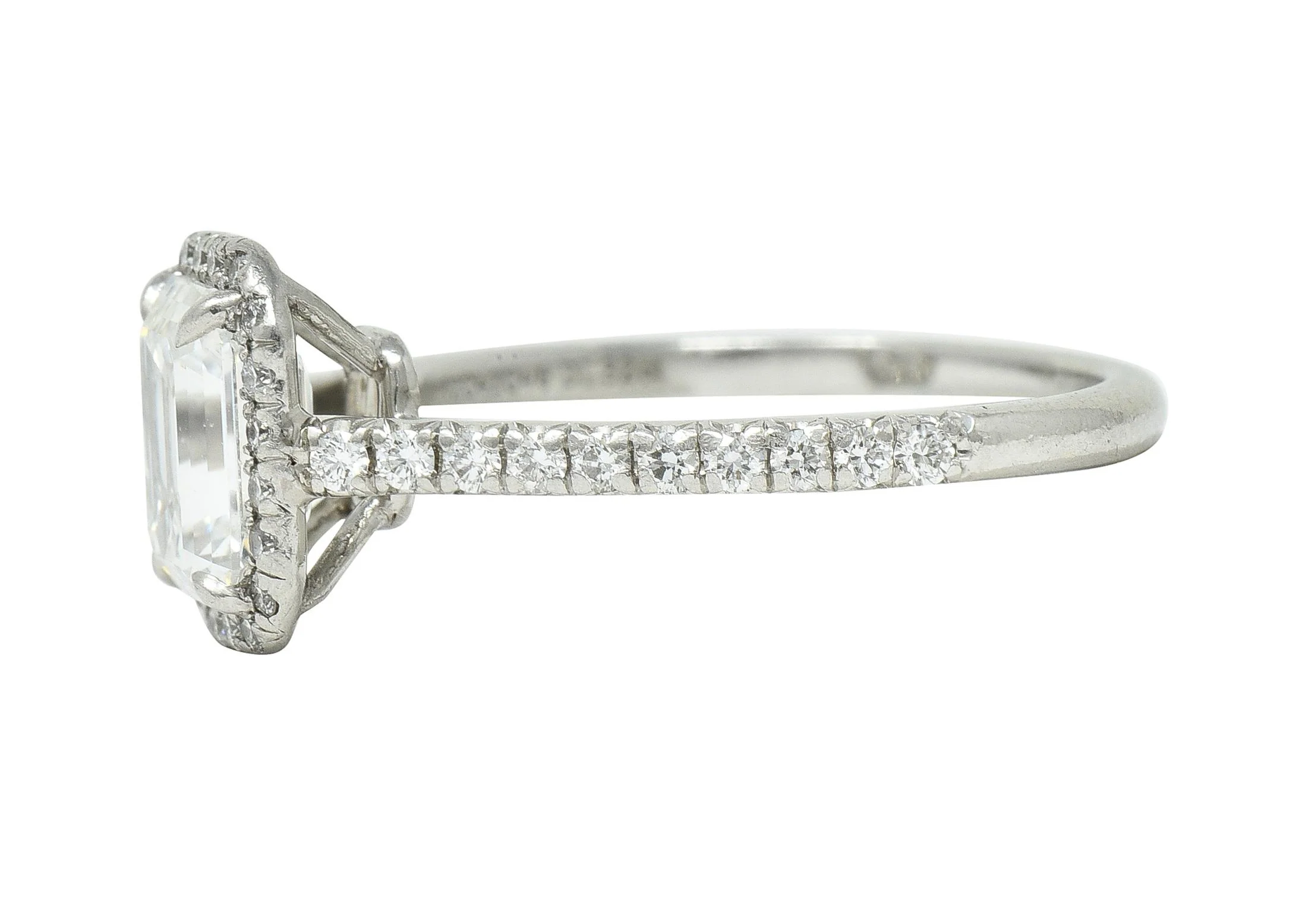 Tiffany & Co. 1.59 CTW Emerald Cut Diamond Platinum Soleste Halo Engagement Ring - Image 6