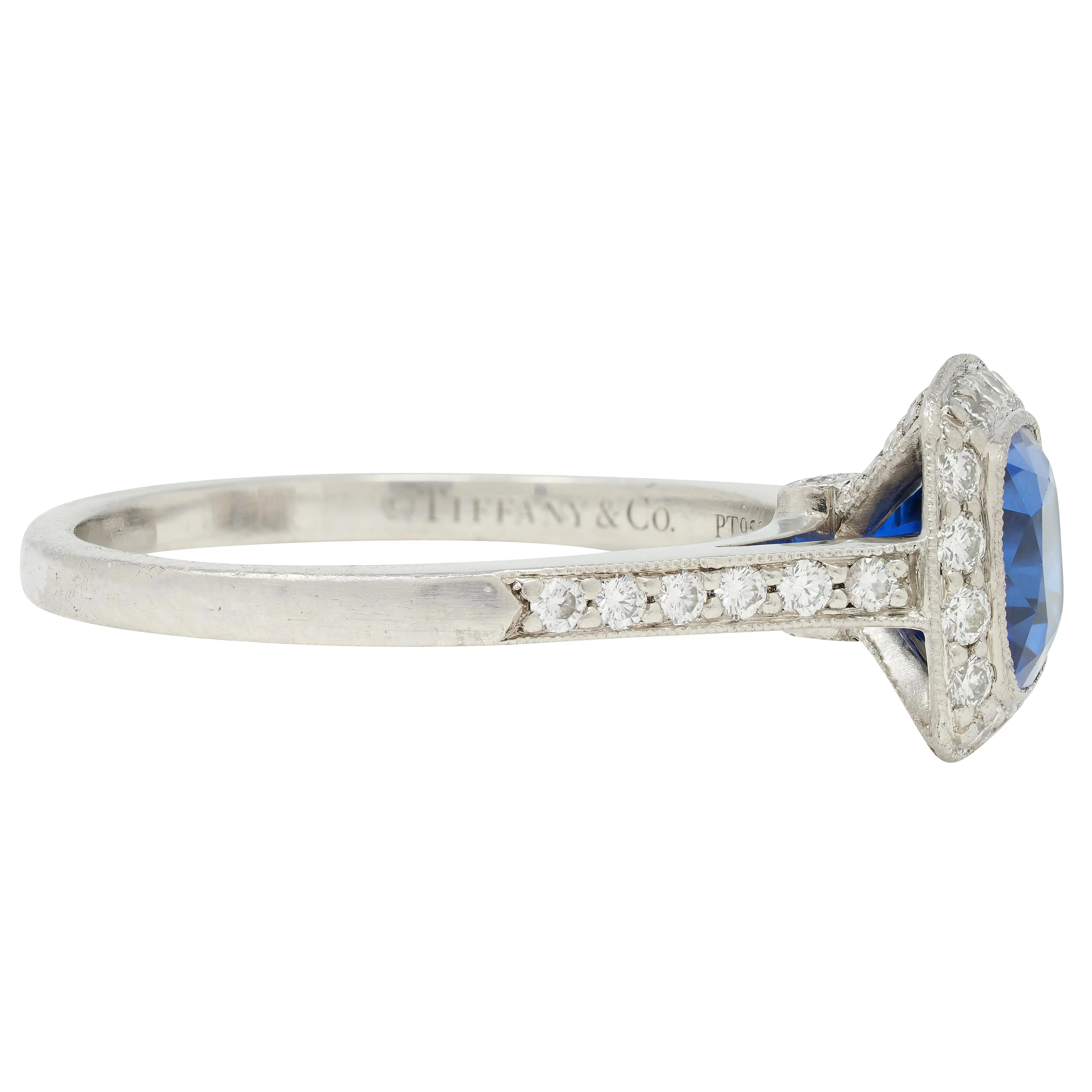 Tiffany & Co. 1.65 CTW Sapphire Diamond Platinum Soleste Halo Ring - Image 4