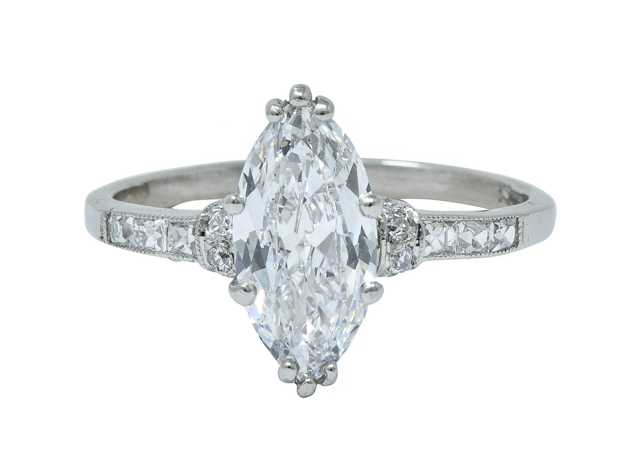 Tiffany & Co. 1.69 CTW Art Deco Marquise Cut Diamond Platinum Engagement Ring GIA