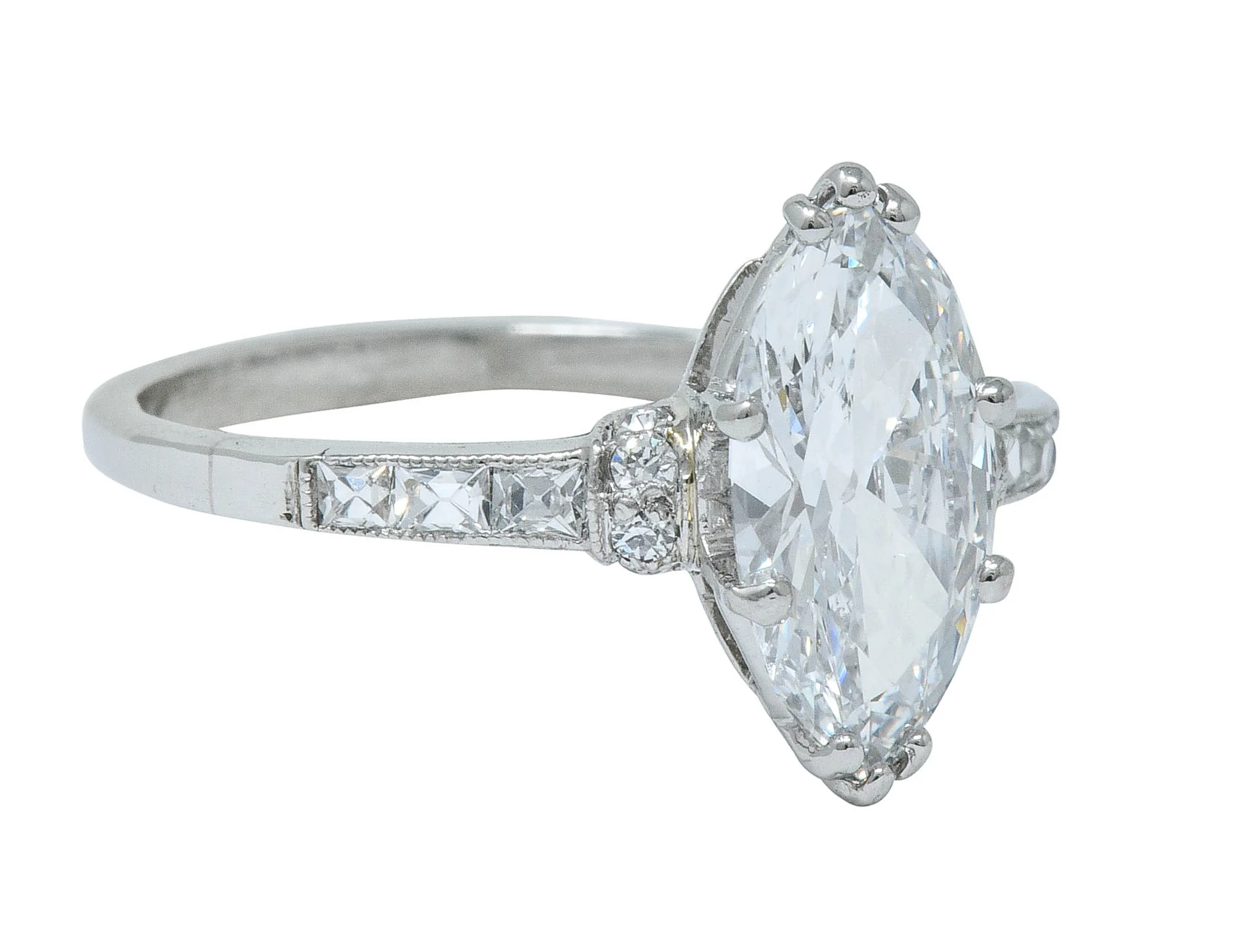 Tiffany & Co. 1.69 CTW Art Deco Marquise Cut Diamond Platinum Engagement Ring GIA - Image 2