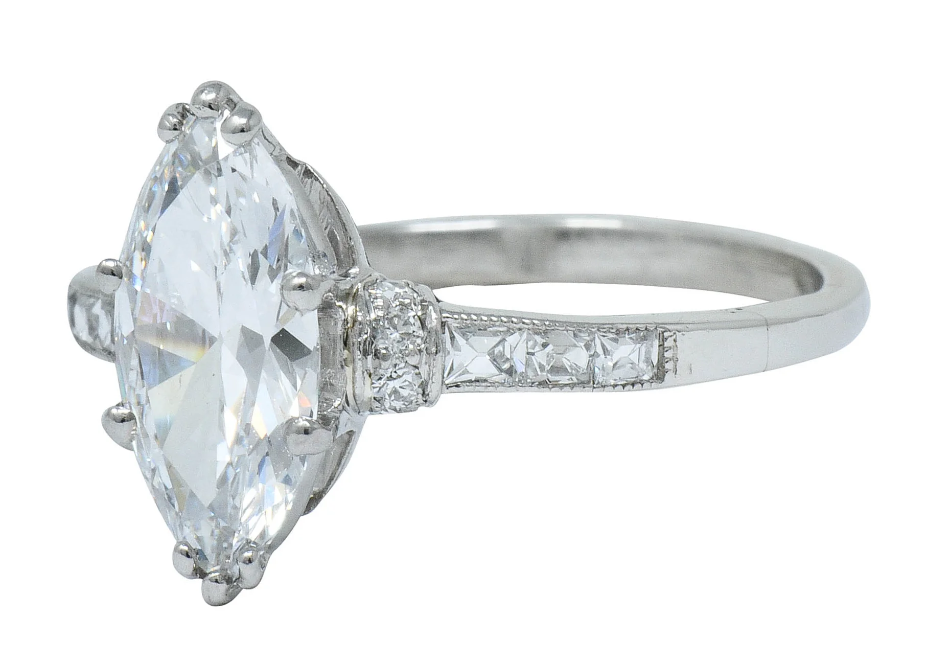 Tiffany & Co. 1.69 CTW Art Deco Marquise Cut Diamond Platinum Engagement Ring GIA - Image 6
