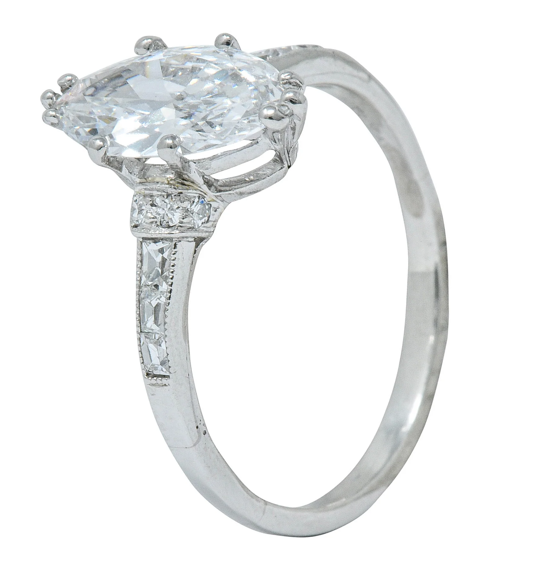 Tiffany & Co. 1.69 CTW Art Deco Marquise Cut Diamond Platinum Engagement Ring GIA - Image 8