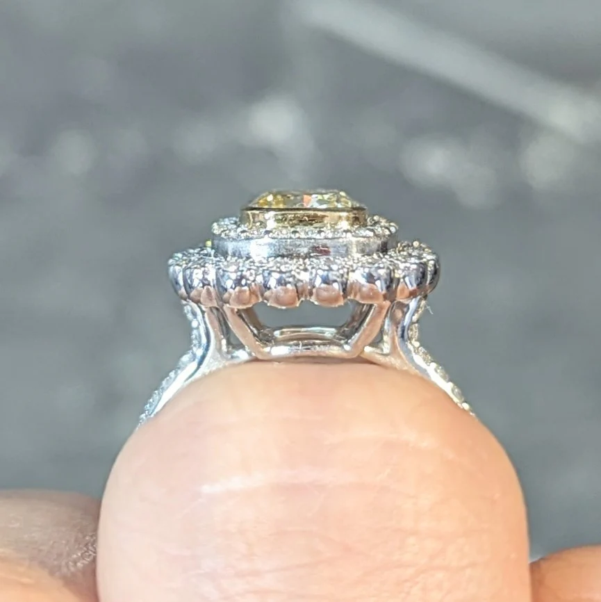 Tiffany & Co. 1.87 CTW Fancy Yellow Diamond Platinum 18 Karat Soleste Halo Ring - Image 15