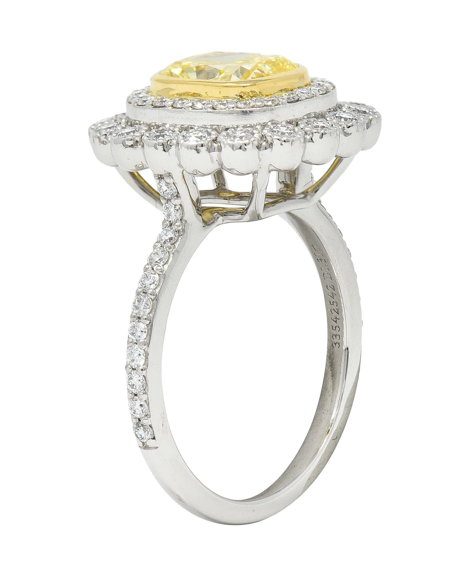 Tiffany & Co. 1.87 CTW Fancy Yellow Diamond Platinum 18 Karat Soleste Halo Ring - Image 2