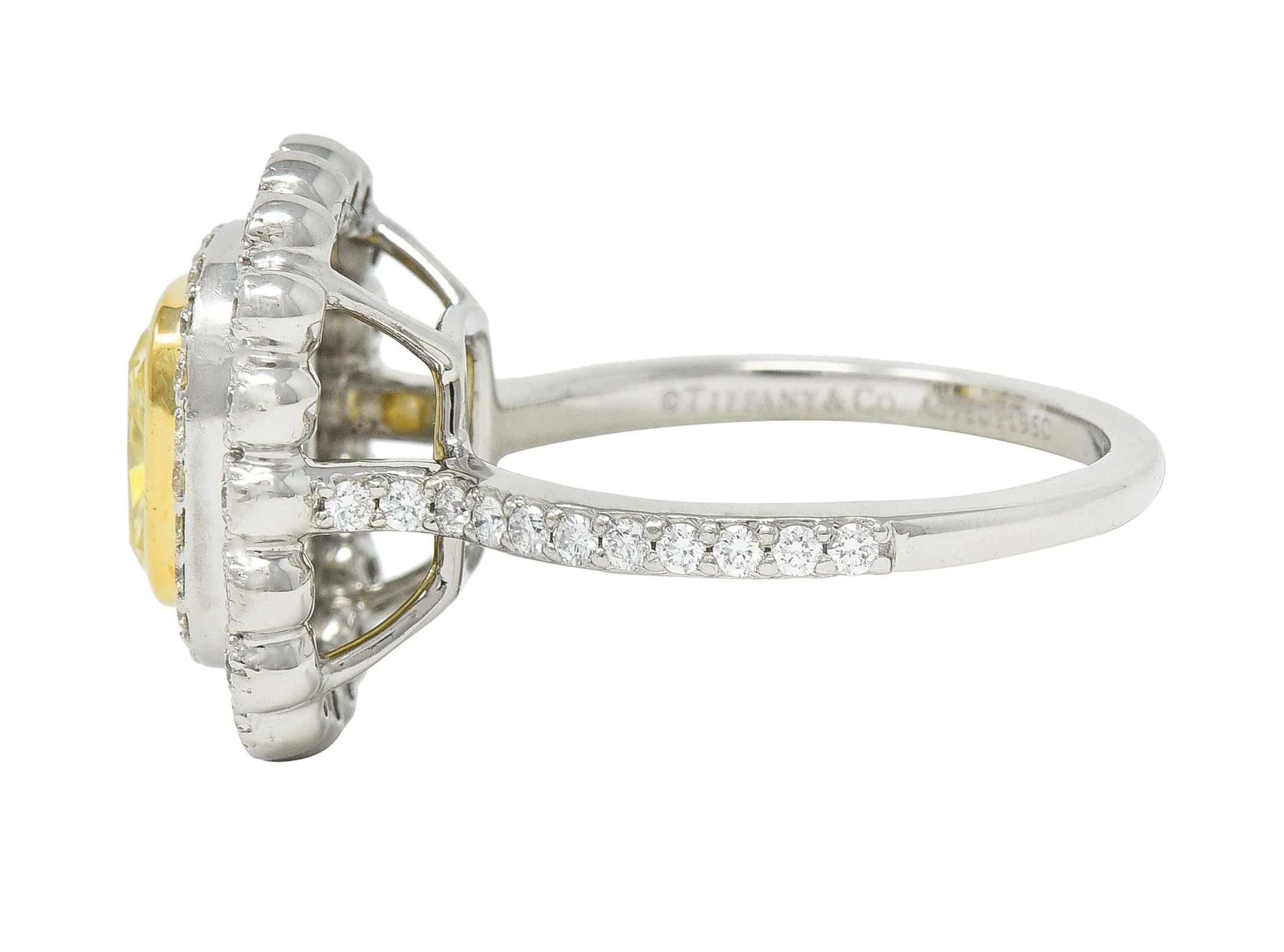 Tiffany & Co. 1.87 CTW Fancy Yellow Diamond Platinum 18 Karat Soleste Halo Ring - Image 6