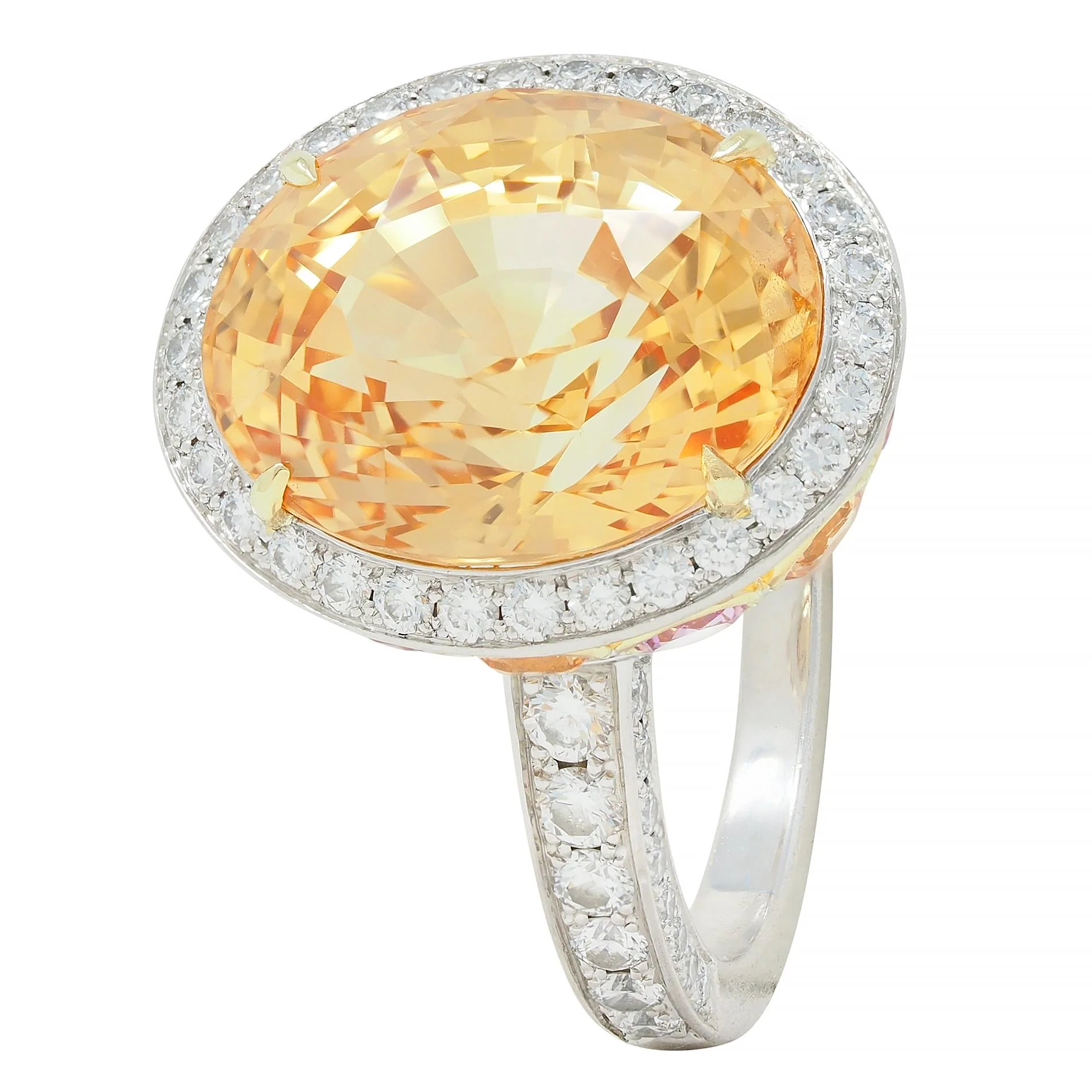Tiffany & Co. 14.02 CTW No Heat Ceylon Golden & Pink Sapphire Diamond Platinum 18 Karat Contemporary Halo Ring AGL - Image 10