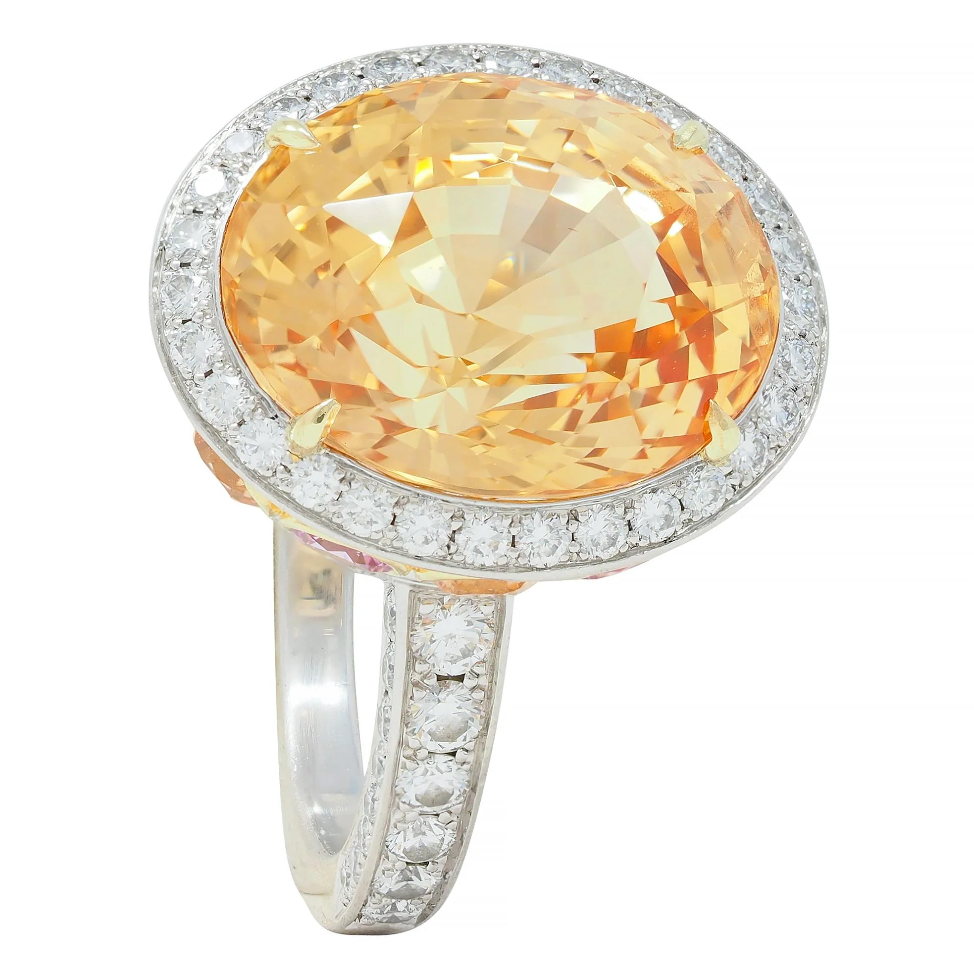 Tiffany & Co. 14.02 CTW No Heat Ceylon Golden & Pink Sapphire Diamond Platinum 18 Karat Contemporary Halo Ring AGL - Image 13
