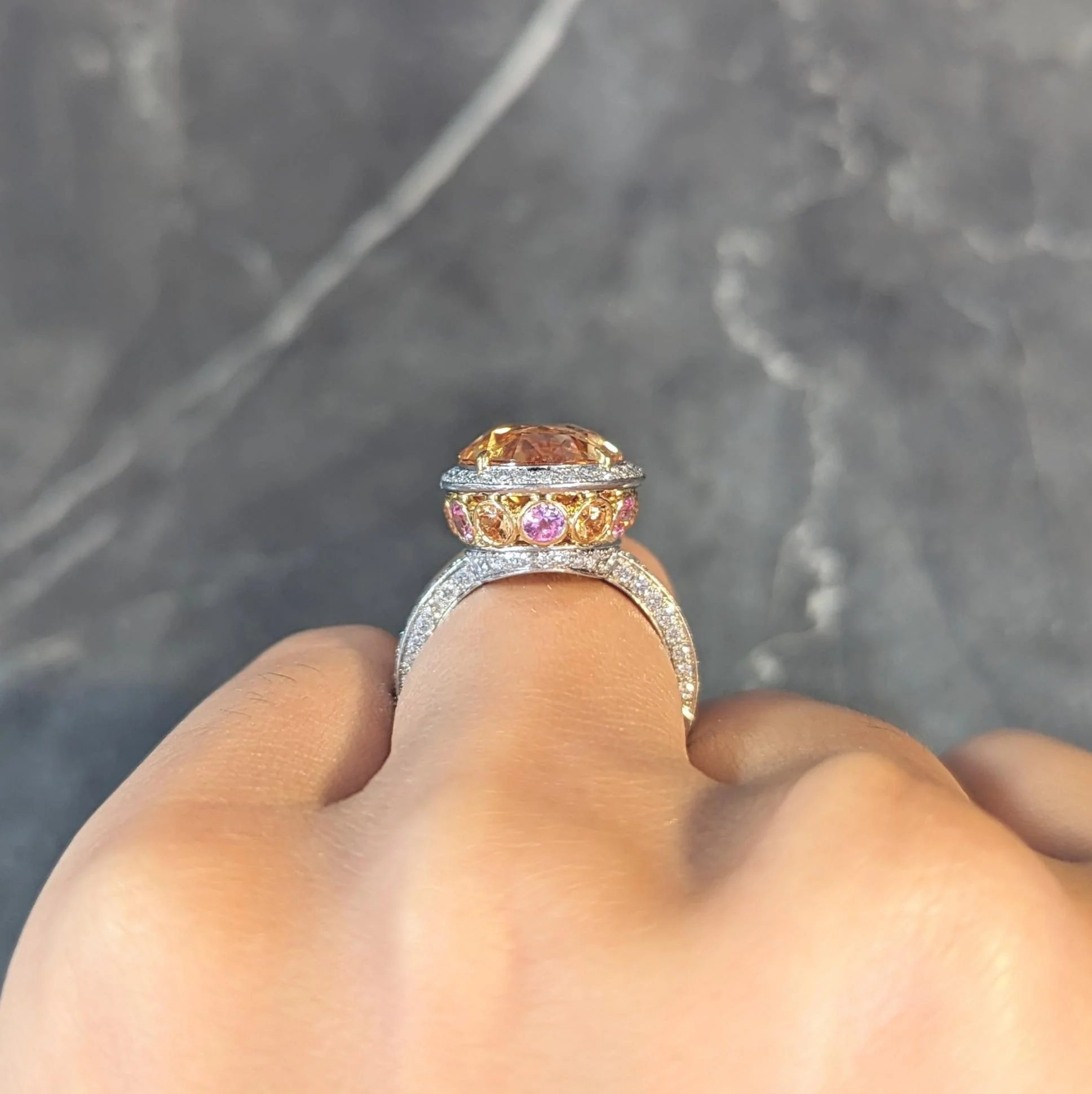Tiffany & Co. 14.02 CTW No Heat Ceylon Golden & Pink Sapphire Diamond Platinum 18 Karat Contemporary Halo Ring AGL - Image 16