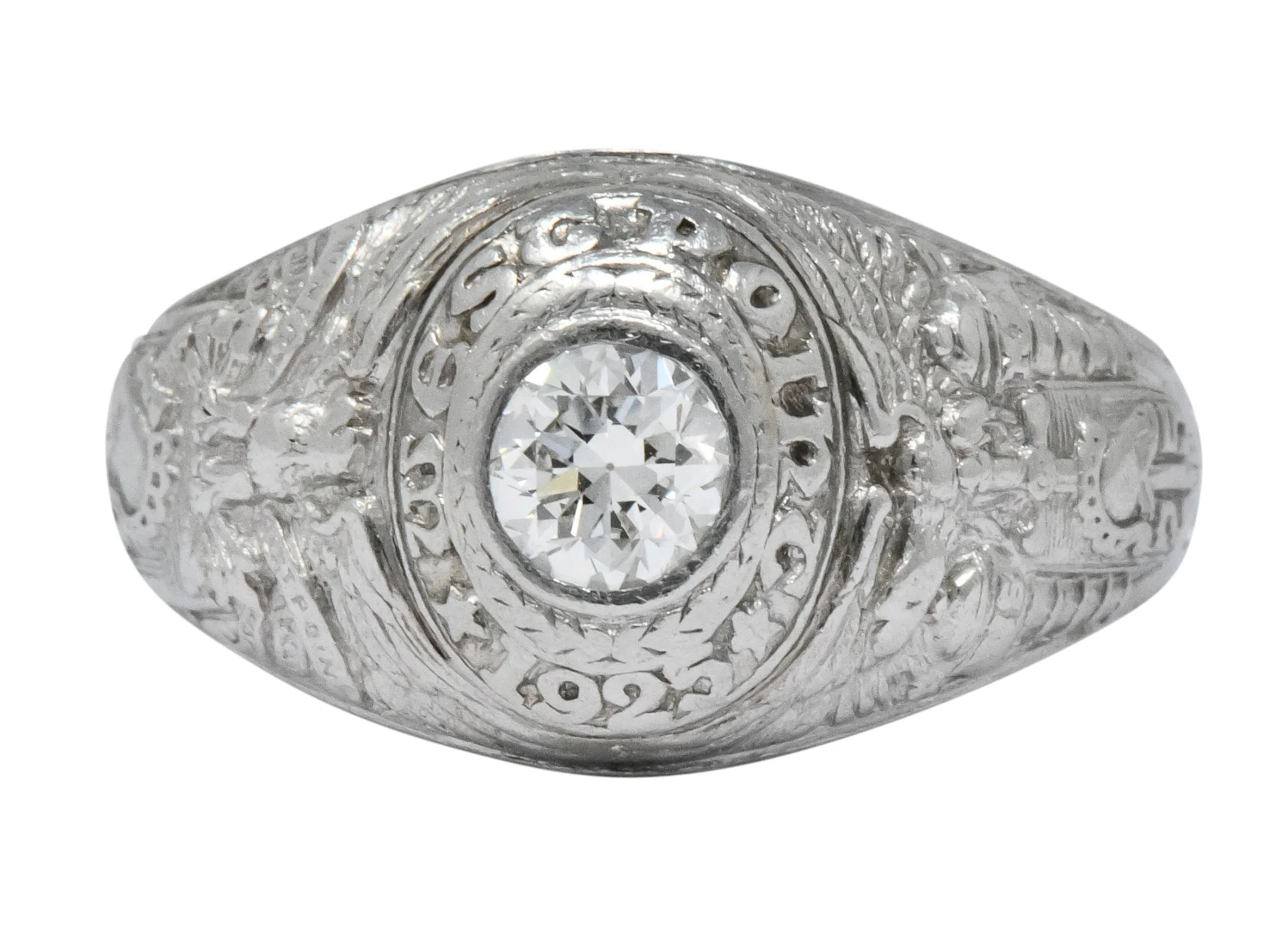 Tiffany & Co. 1925 Diamond Platinum West Point Unisex Class Ring