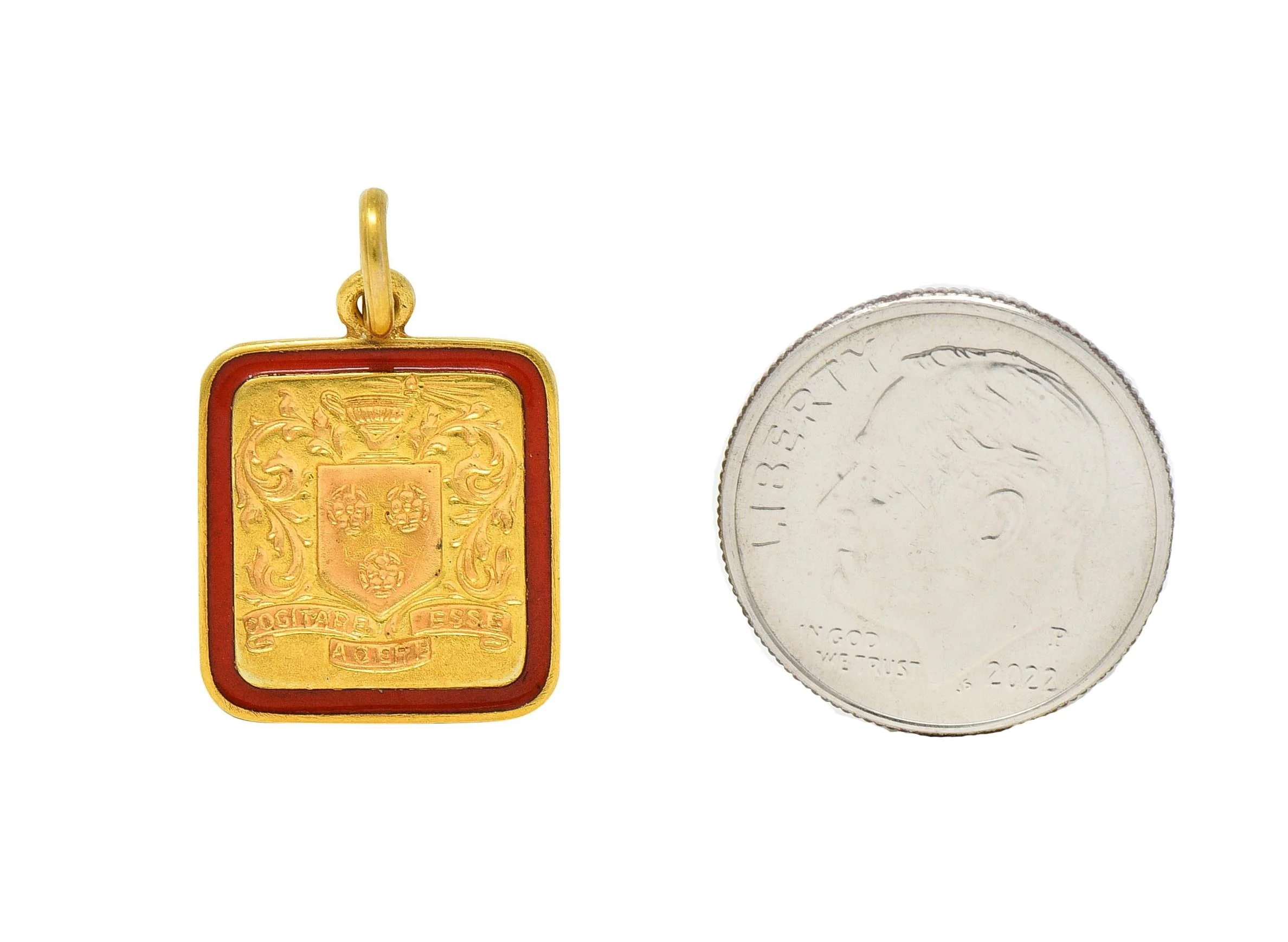 Tiffany & Co. 1945 Enamel 14 Karat Gold School Crest Antique Intaglio Pendant Charm - Image 5