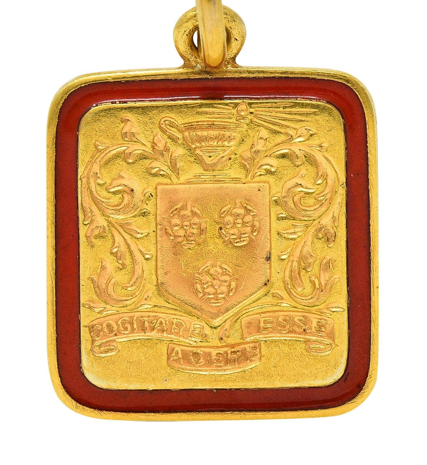 Tiffany & Co. 1945 Enamel 14 Karat Gold School Crest Antique Intaglio Pendant Charm - Image 7
