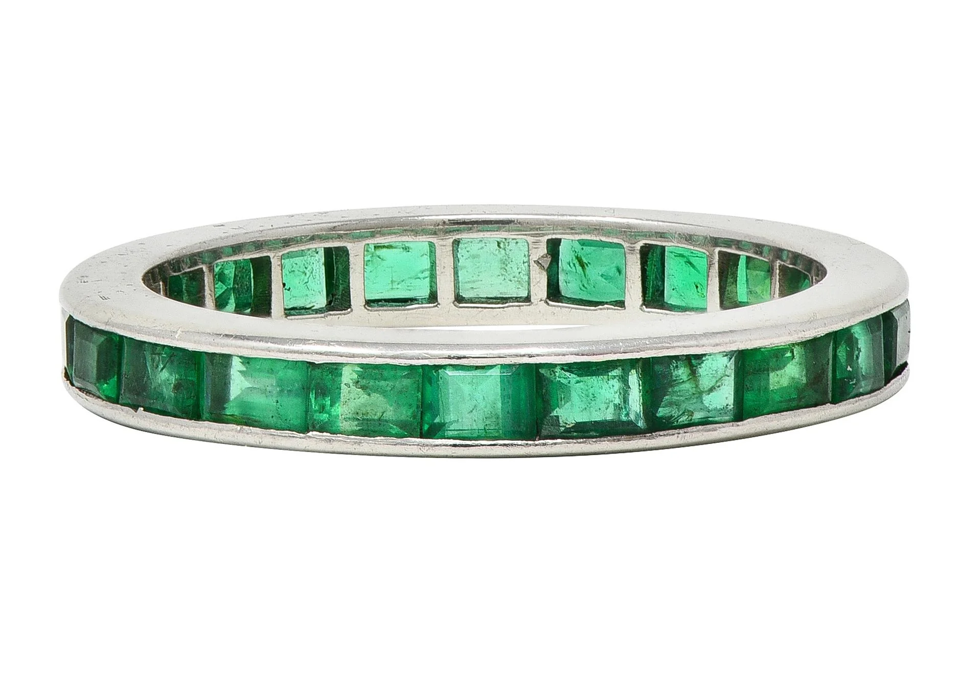 Tiffany & Co. 1950's 1.89 CTW Emerald Platinum Vintage Channel Eternity Band Ring