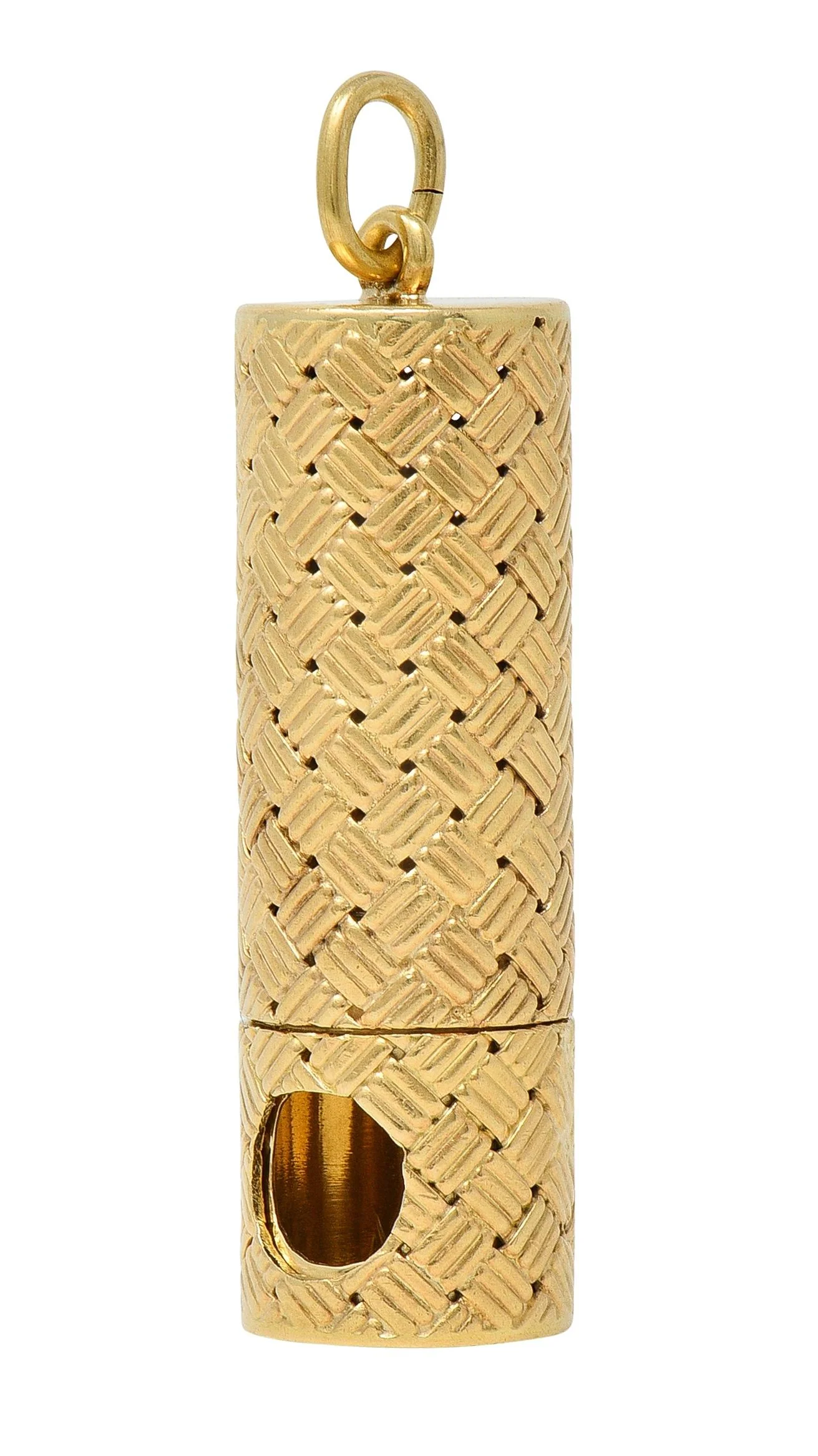 Tiffany & Co. 1950's 14 Karat Yellow Gold Vintage Basket Weave Pill Case Pendant - Image 4
