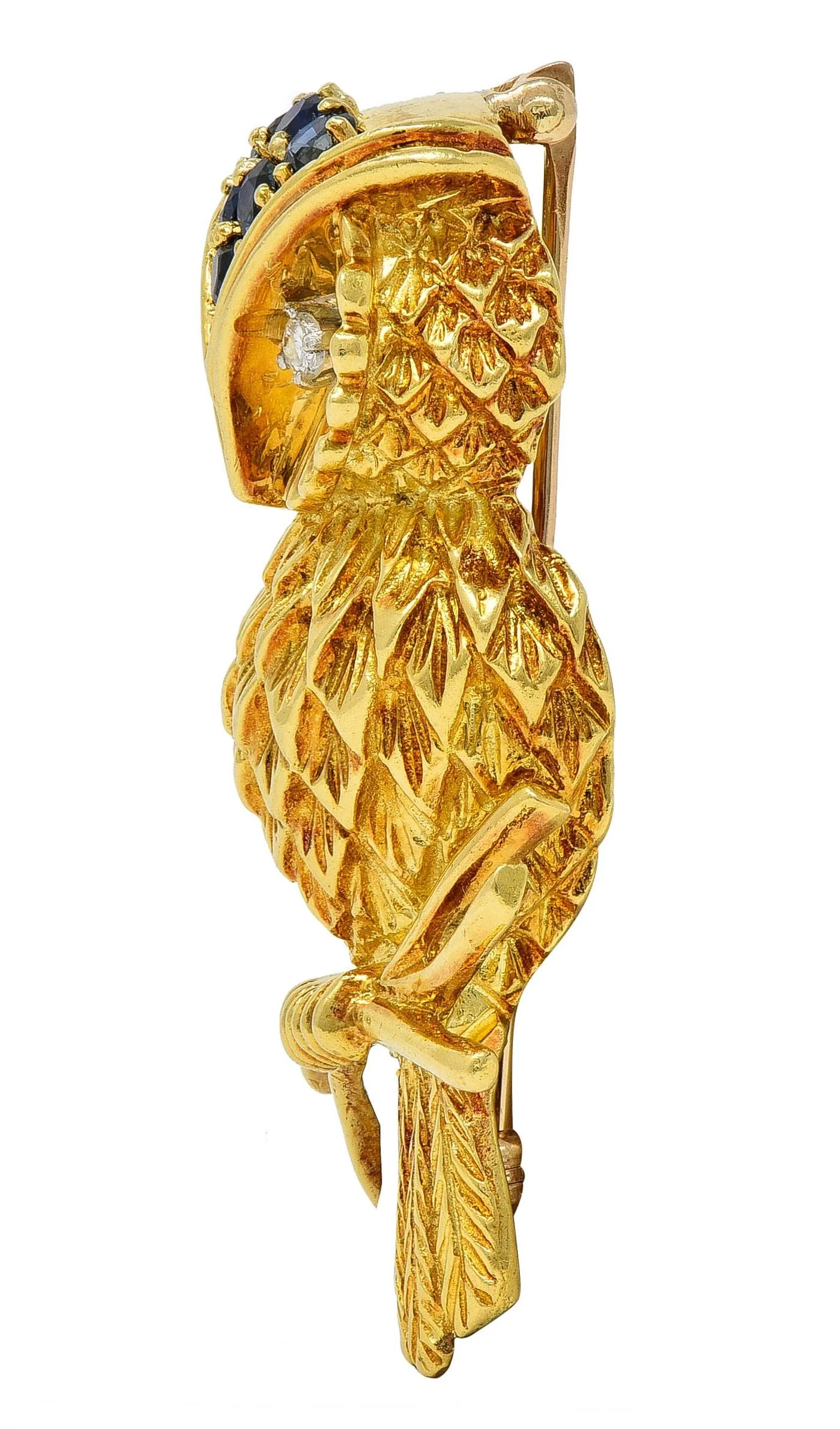 Tiffany & Co. 1950's Sapphire Diamond 18K Gold Vintage Owl Brooch - Image 3
