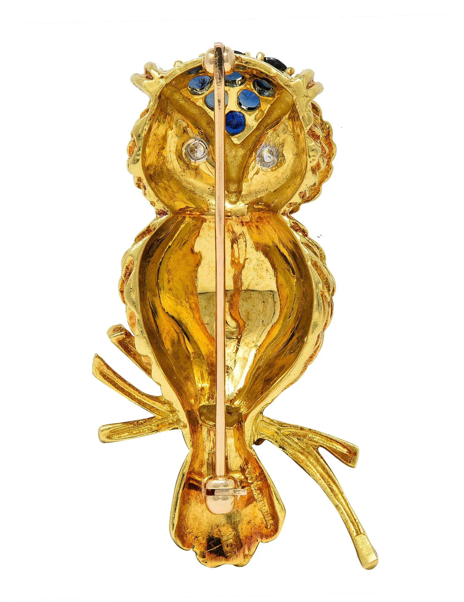 Tiffany & Co. 1950's Sapphire Diamond 18K Gold Vintage Owl Brooch - Image 4