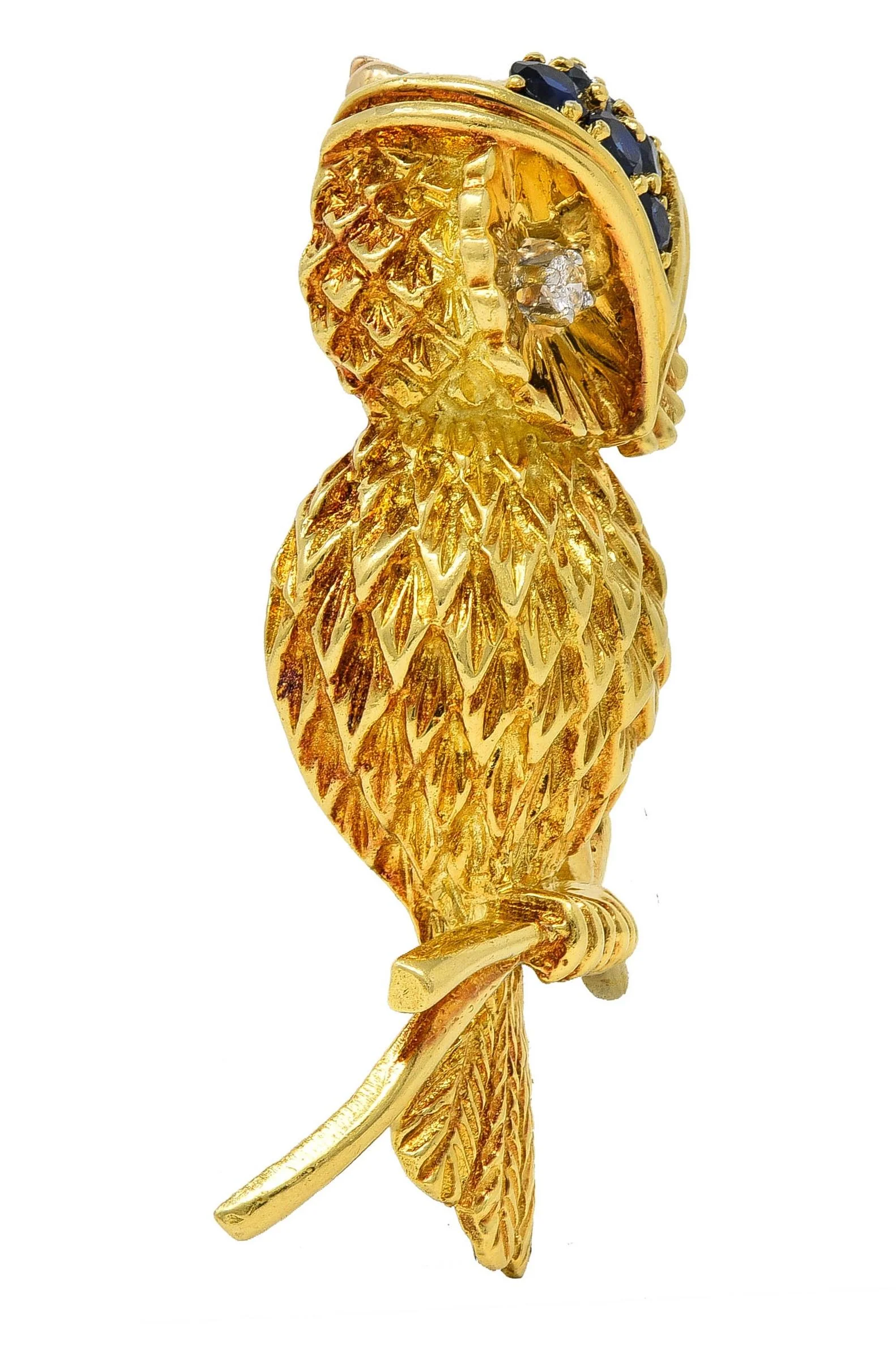Tiffany & Co. 1950's Sapphire Diamond 18K Gold Vintage Owl Brooch - Image 5