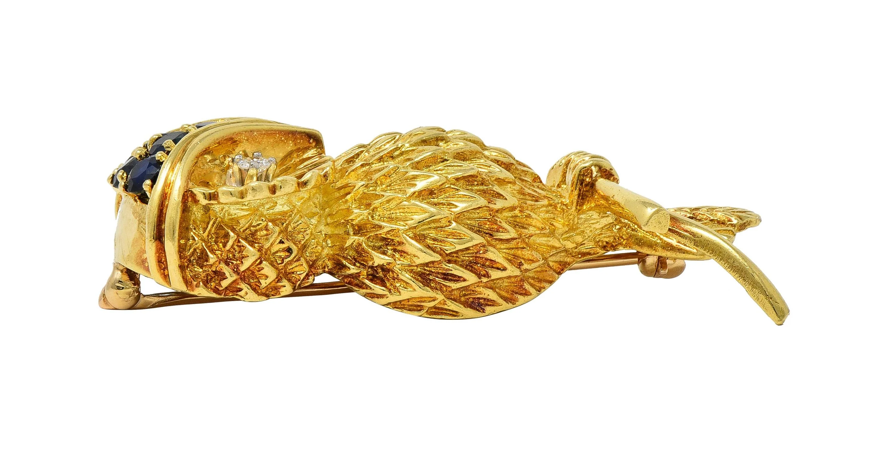 Tiffany & Co. 1950's Sapphire Diamond 18K Gold Vintage Owl Brooch - Image 7