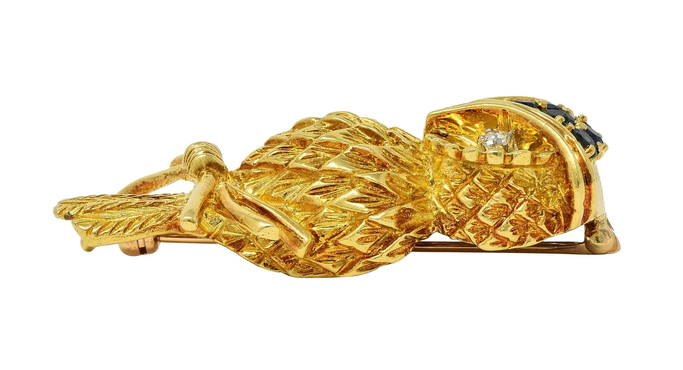 Tiffany & Co. 1950's Sapphire Diamond 18K Gold Vintage Owl Brooch - Image 9