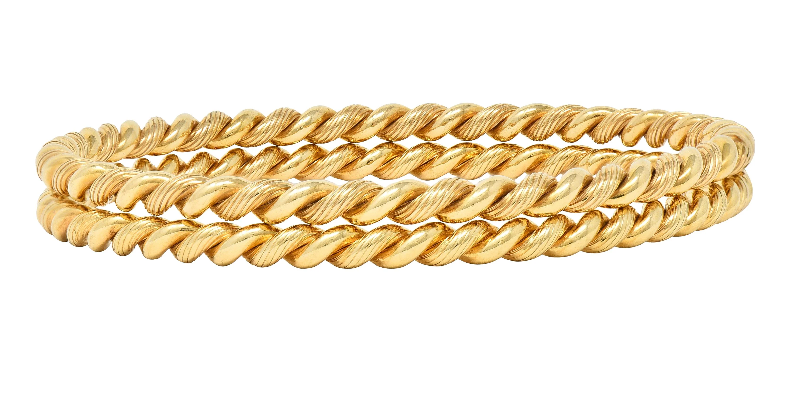Tiffany & Co. 1960's 14 Karat Gold Twisted Rope Vintage Bangle Bracelet Set - Image 3