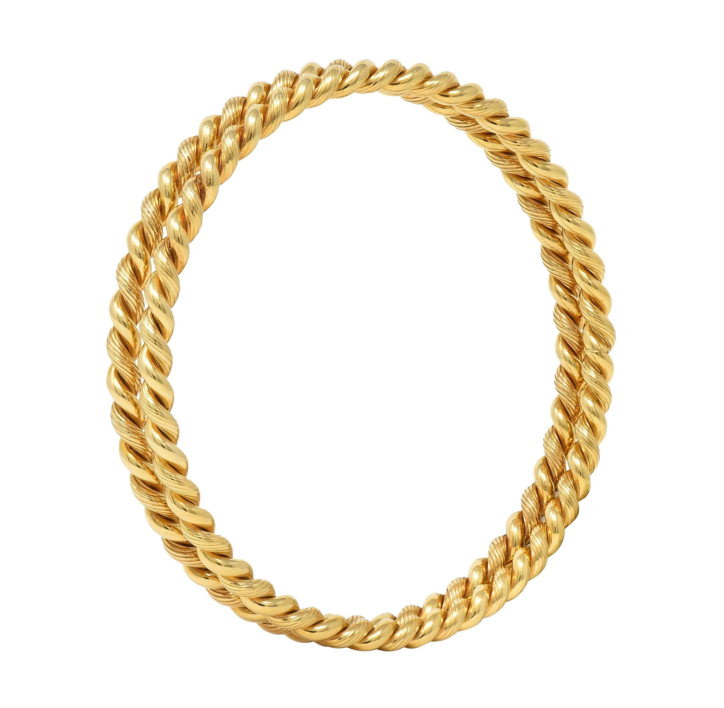 Tiffany & Co. 1960's 14 Karat Gold Twisted Rope Vintage Bangle Bracelet Set - Image 4