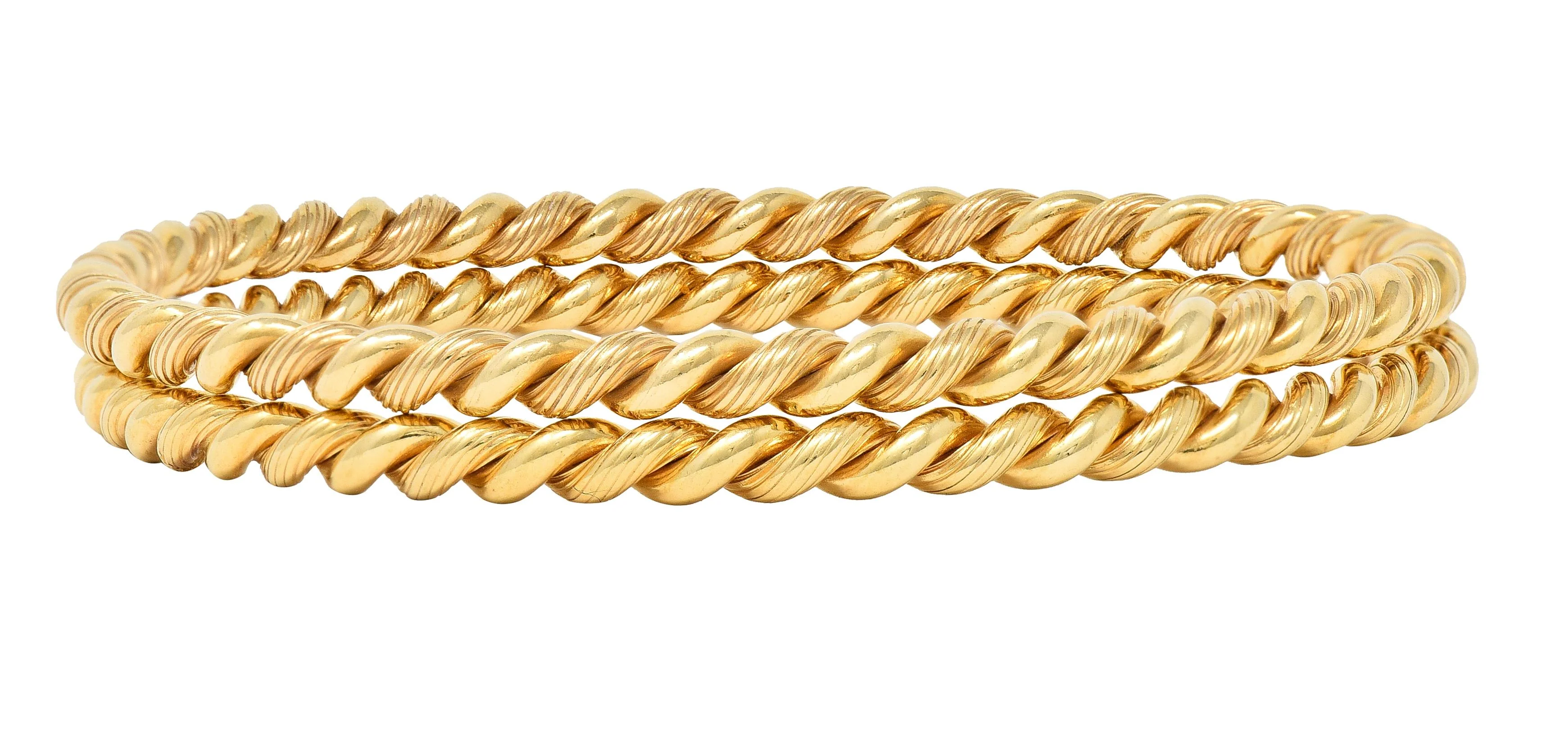 Tiffany & Co. 1960's 14 Karat Gold Twisted Rope Vintage Bangle Bracelet Set - Image 7
