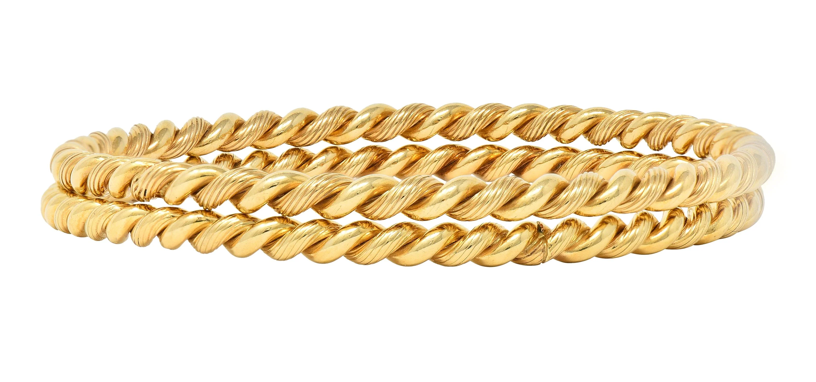 Tiffany & Co. 1960's 14 Karat Gold Twisted Rope Vintage Bangle Bracelet Set - Image 9