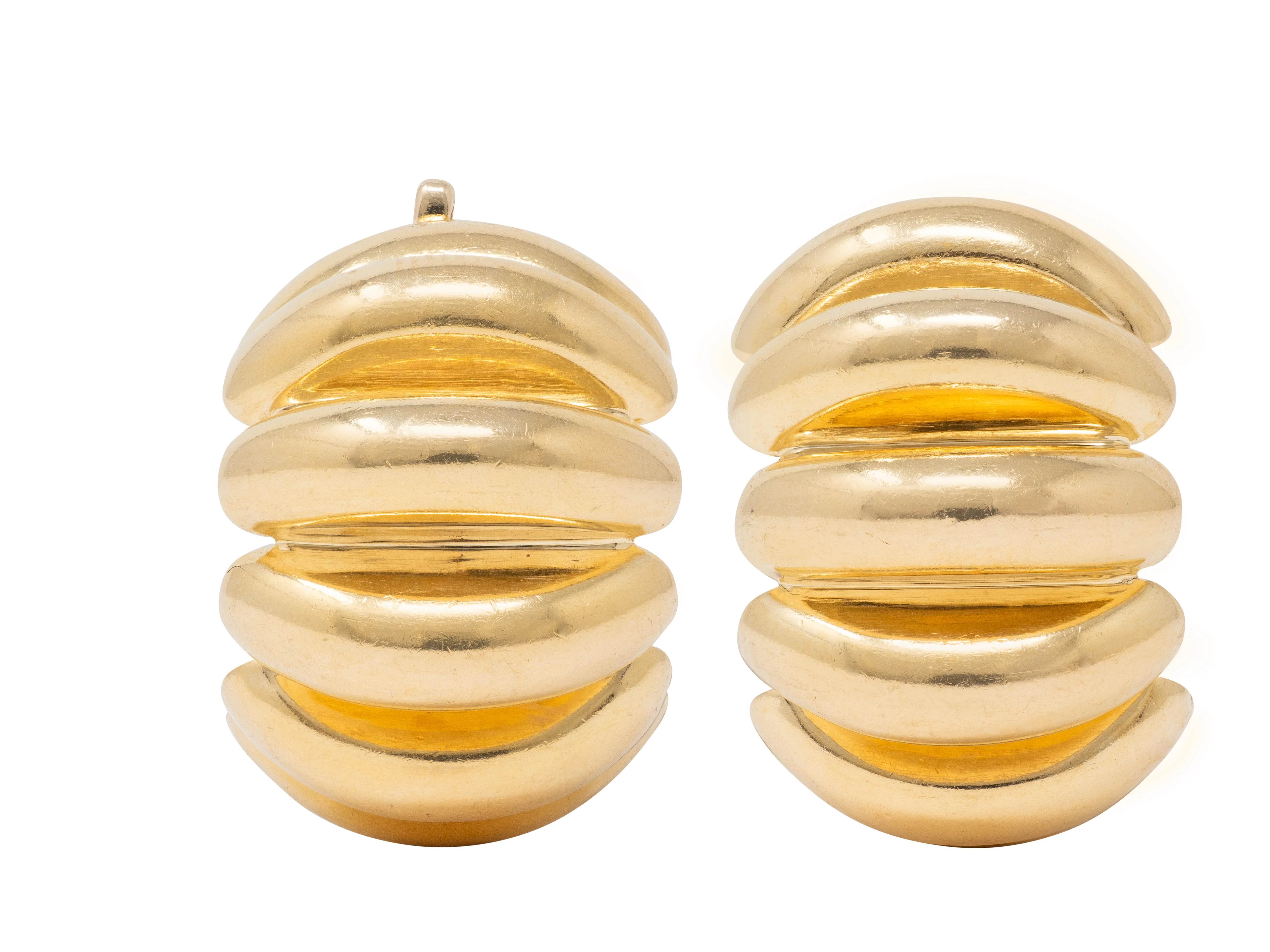 Tiffany & Co. 1960's 14 Karat Yellow Gold Vintage Fluted Ear-Clip J-Hoop Earrings