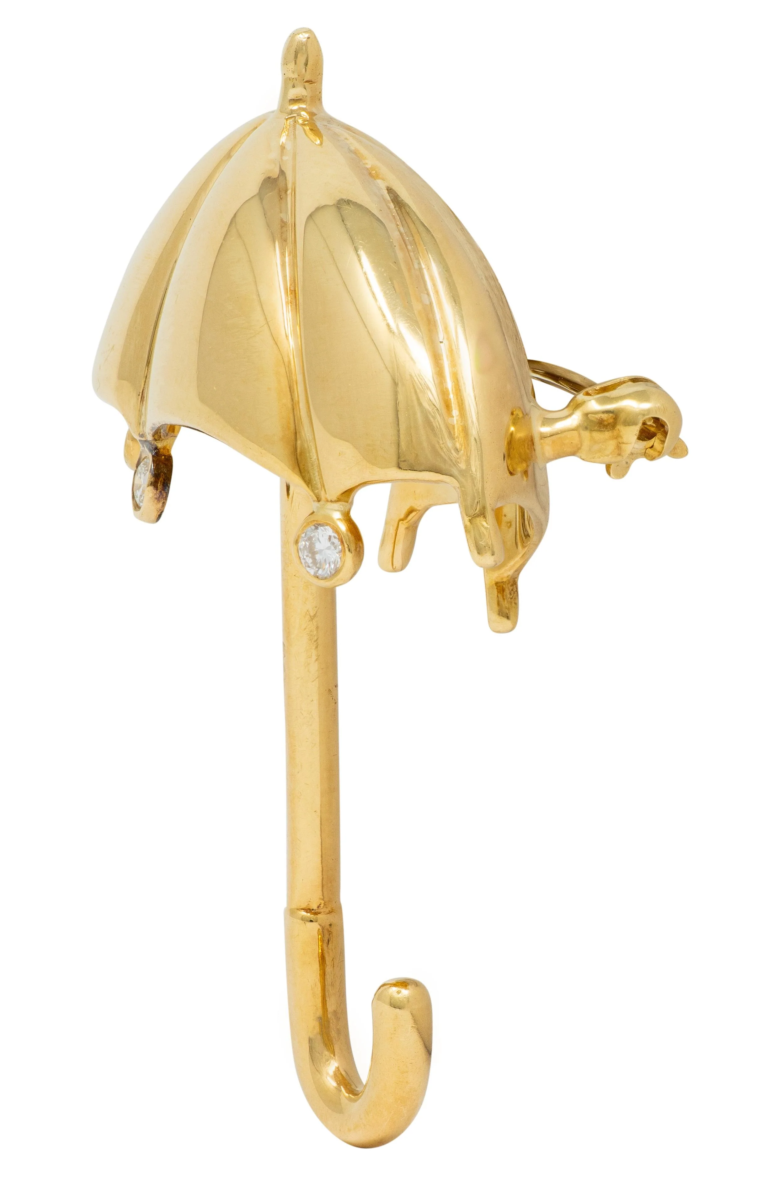 Tiffany & Co. 1960's Diamond 18 Karat Yellow Gold Vintage Umbrella Brooch - Image 3
