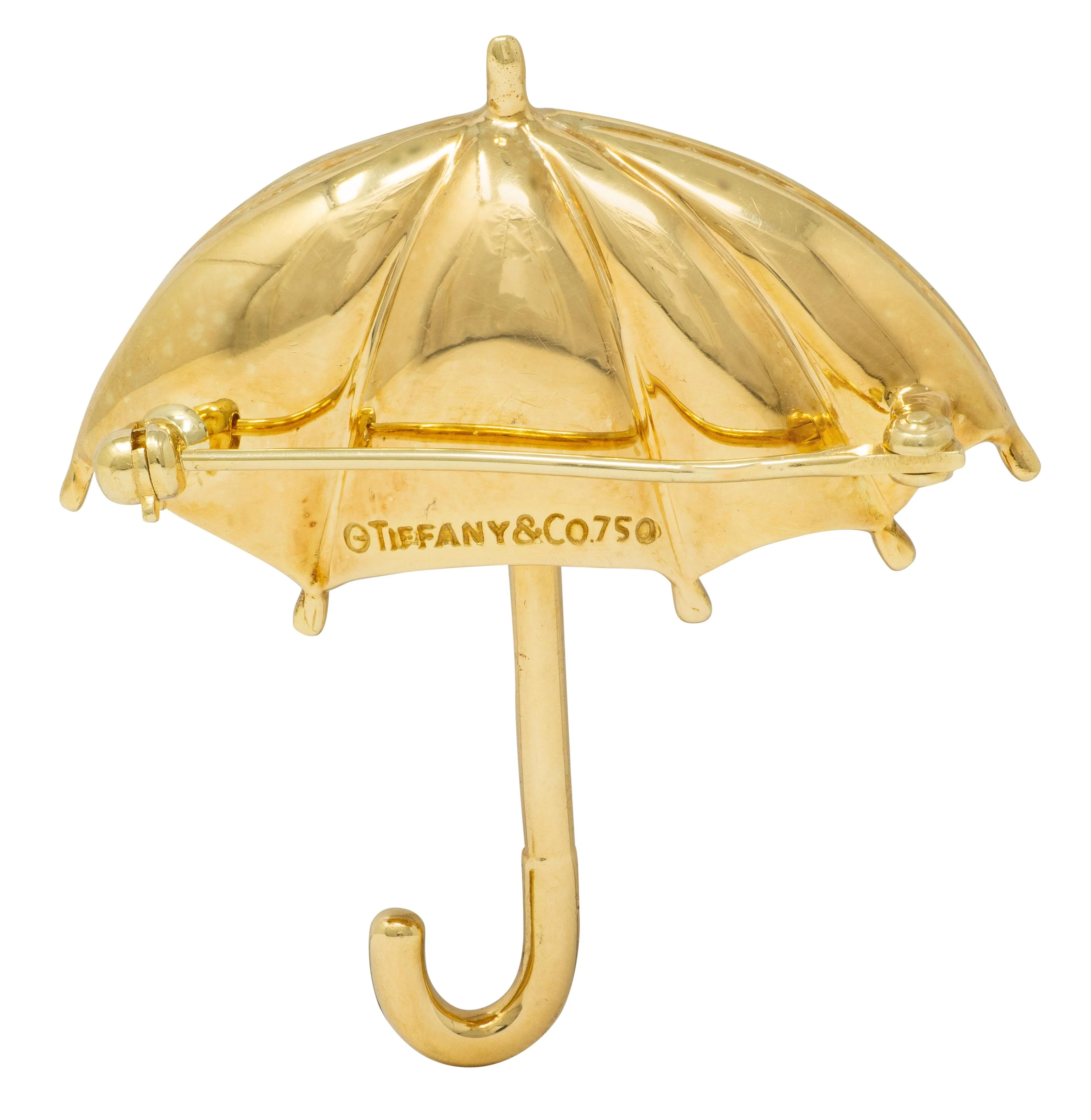 Tiffany & Co. 1960's Diamond 18 Karat Yellow Gold Vintage Umbrella Brooch - Image 4