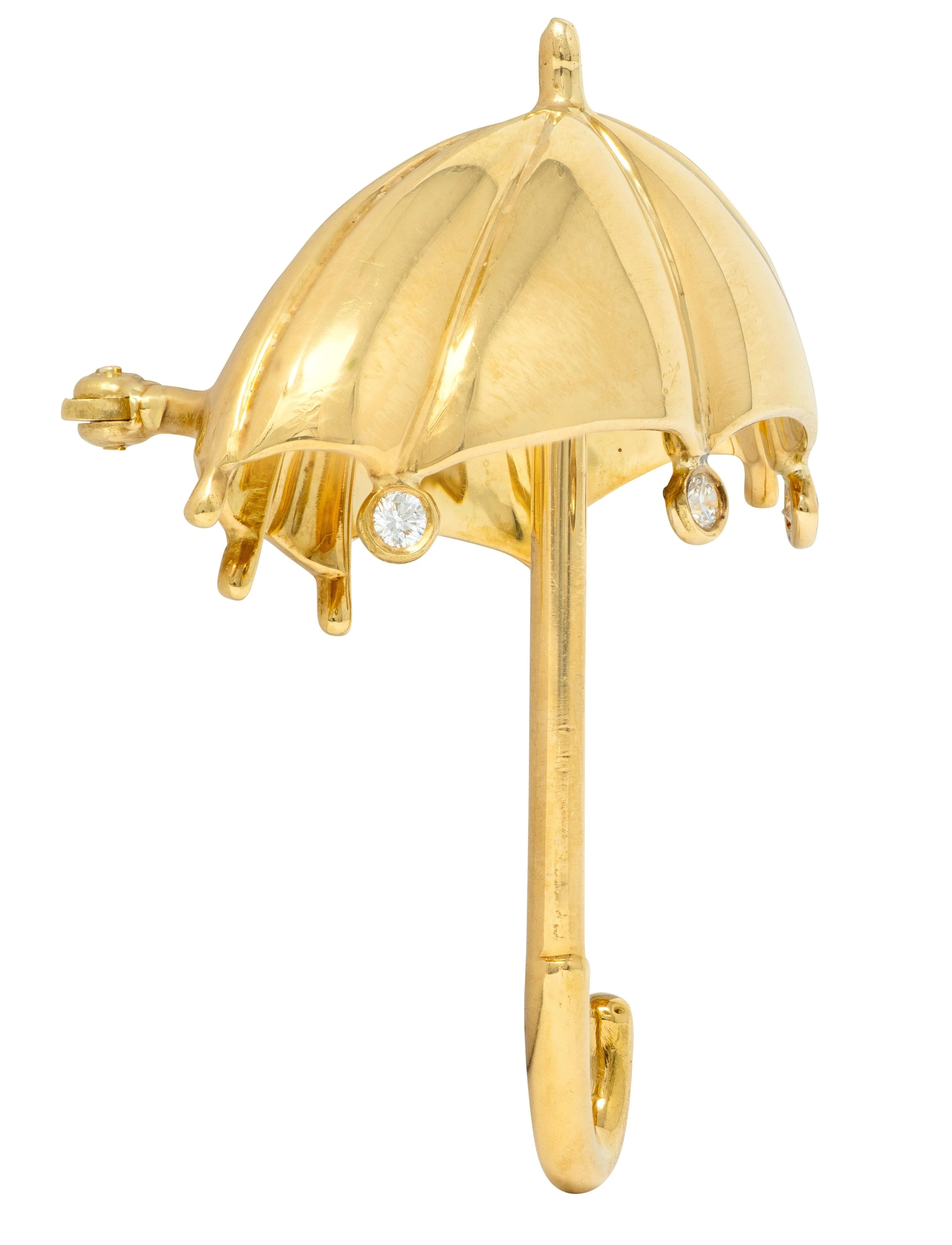 Tiffany & Co. 1960's Diamond 18 Karat Yellow Gold Vintage Umbrella Brooch - Image 5