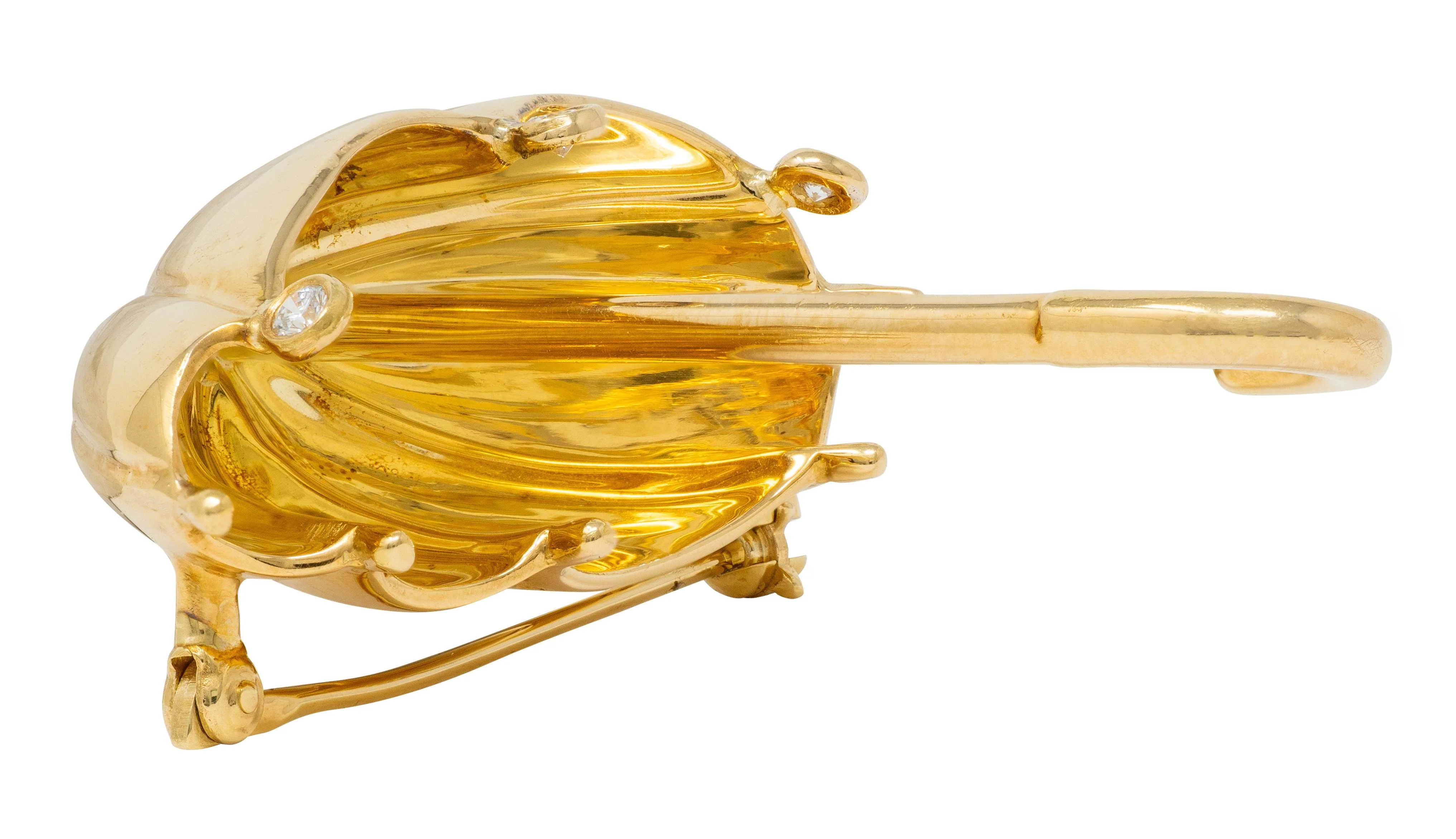 Tiffany & Co. 1960's Diamond 18 Karat Yellow Gold Vintage Umbrella Brooch - Image 7